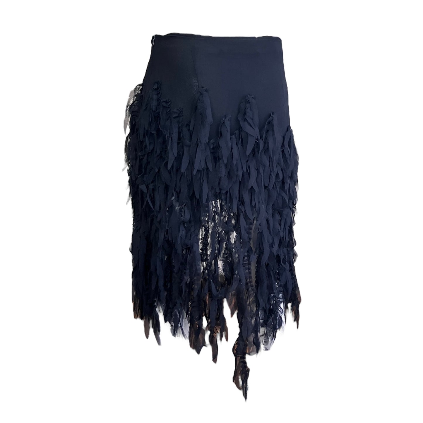 FAYÇAL AMOR 2002 BLACK ASYMMETRICAL FEATHERS MINI SKIRT