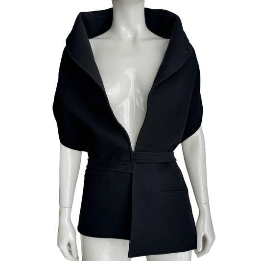 JEAN-PAUL GAULTIER 1990s BLACK WOOL BACKLESS WRAP BLAZER