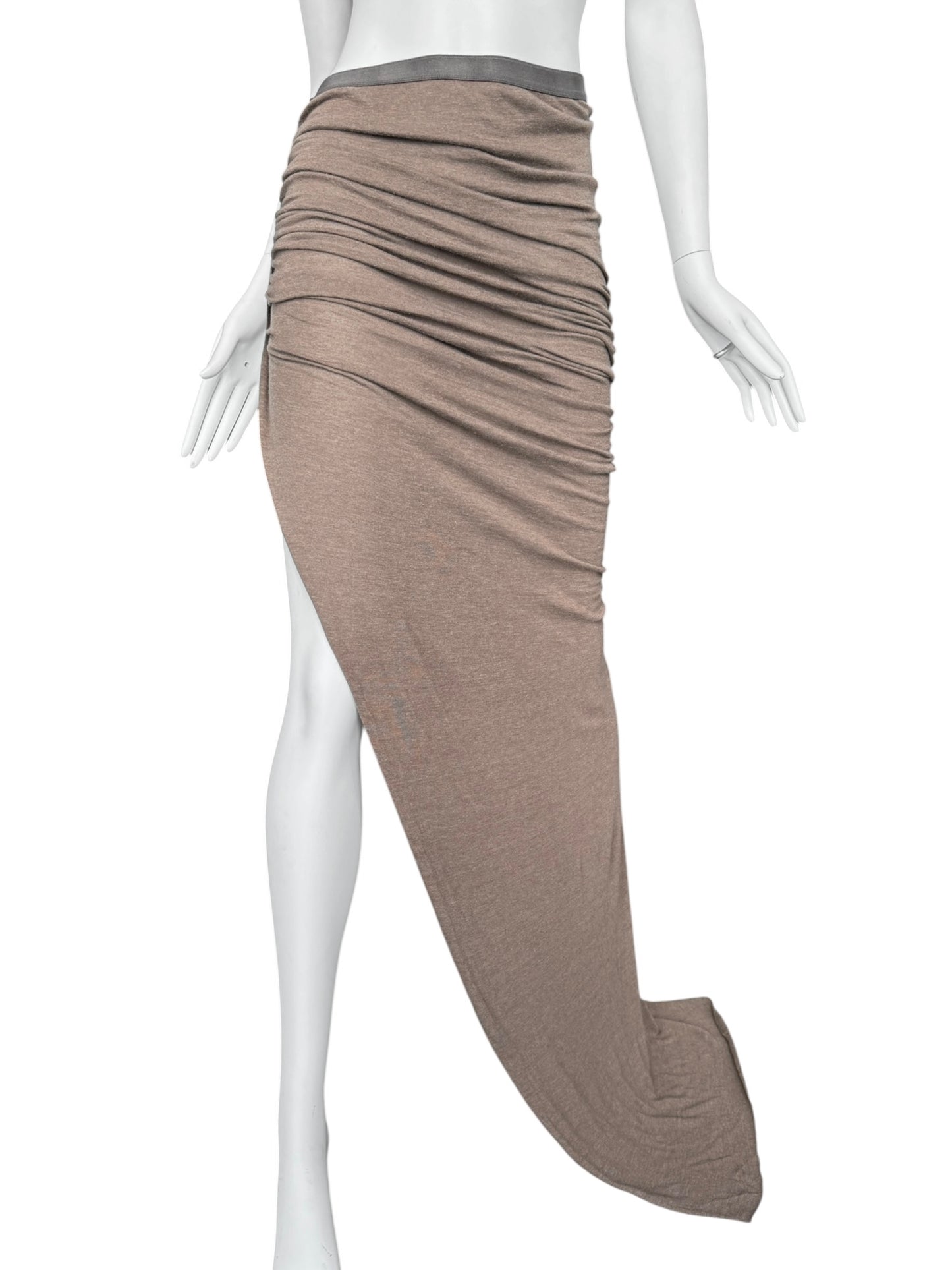 RICK OWENS FW2024 ‘PORTERVILLE’ BROWN ASYMMETRICAL DRAPED MAXI SKIRT