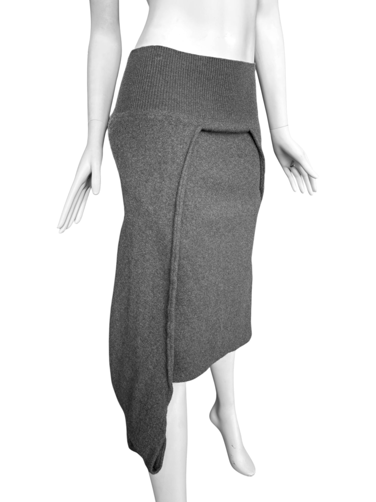 SHIRIN GUILD 1990s GREY WOOL ASYMMETRICAL MIDI SKIRT