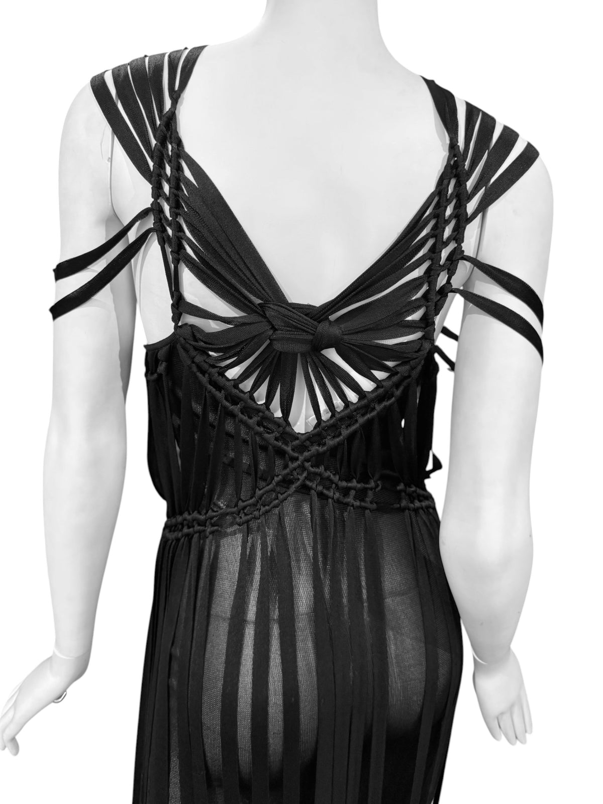 CHRISTIAN DIOR SS2003 ‘TOUGH CHIC’ BY JOHN GALLIANO BLACK MACRAMÉ MAXI DRESS