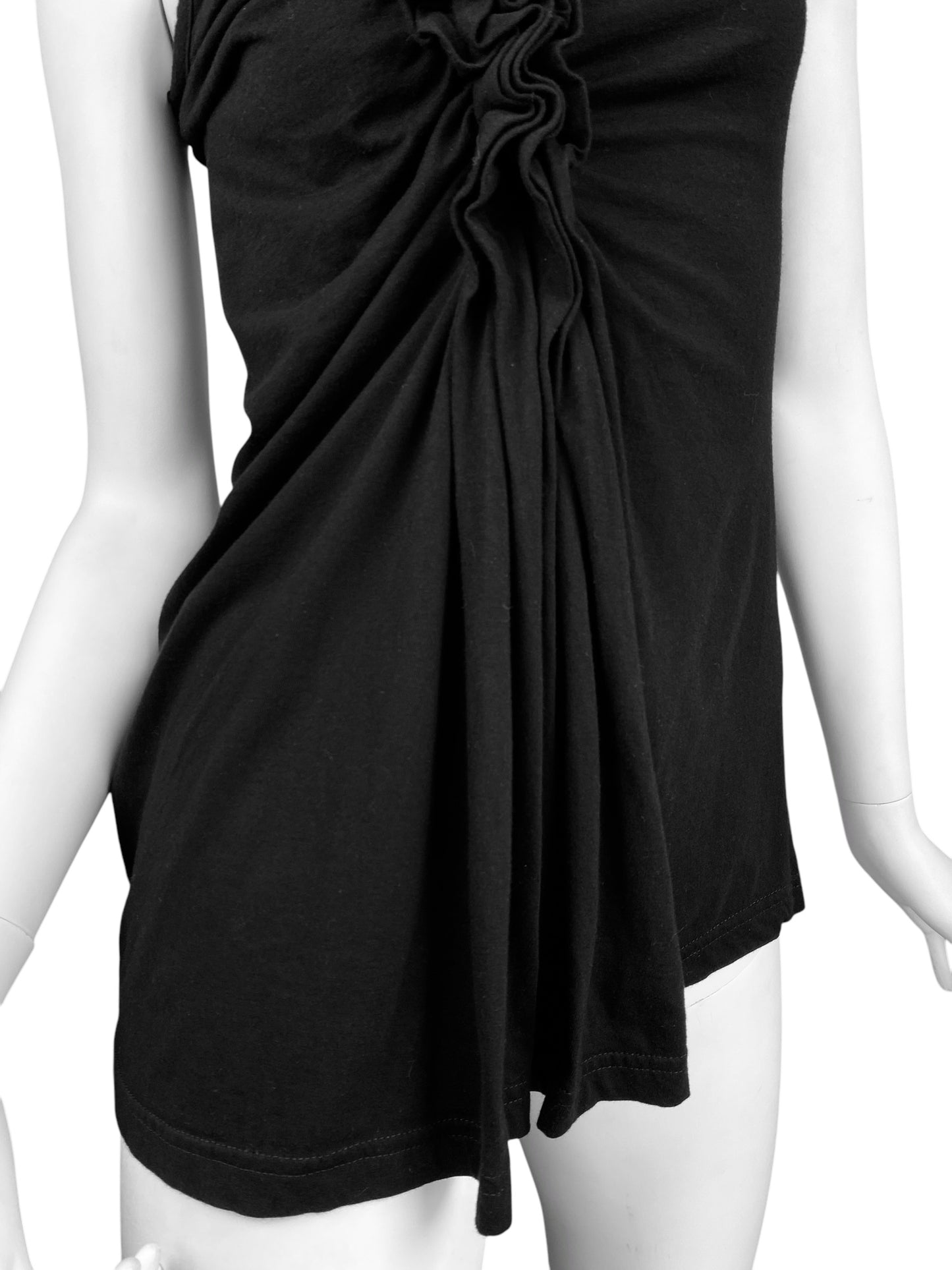 CORA KEMPERMAN 2000s BLACK ASYMMETRICAL DRAPED TANK TOP