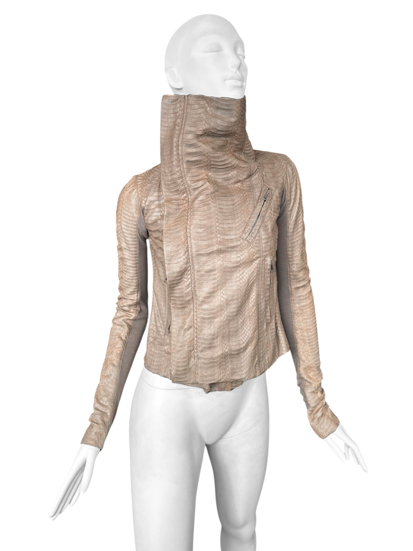 RICK OWENS SS2012 «NASKA» BROWN PYTHON LEATHER ASYMMETRICAL ZIP JACKET