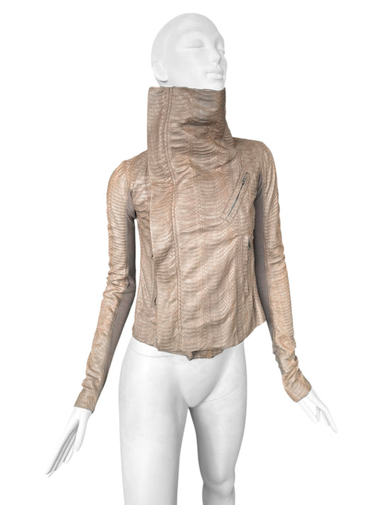 RICK OWENS SS2012 «NASKA» BROWN PYTHON LEATHER ASYMMETRICAL ZIP JACKET
