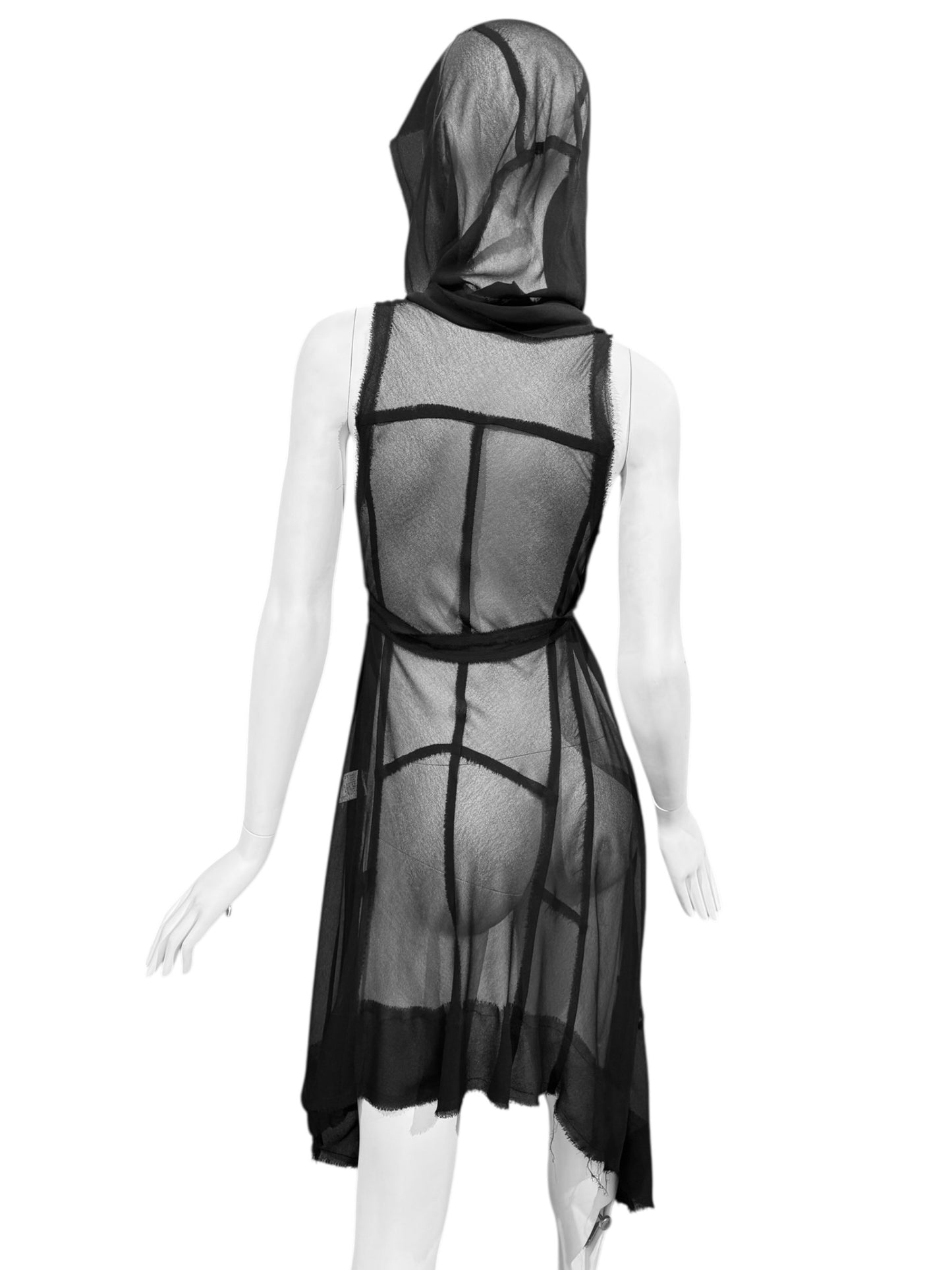 PARKCHOONMOO 2010s BLACK SHEER HOODED TOP