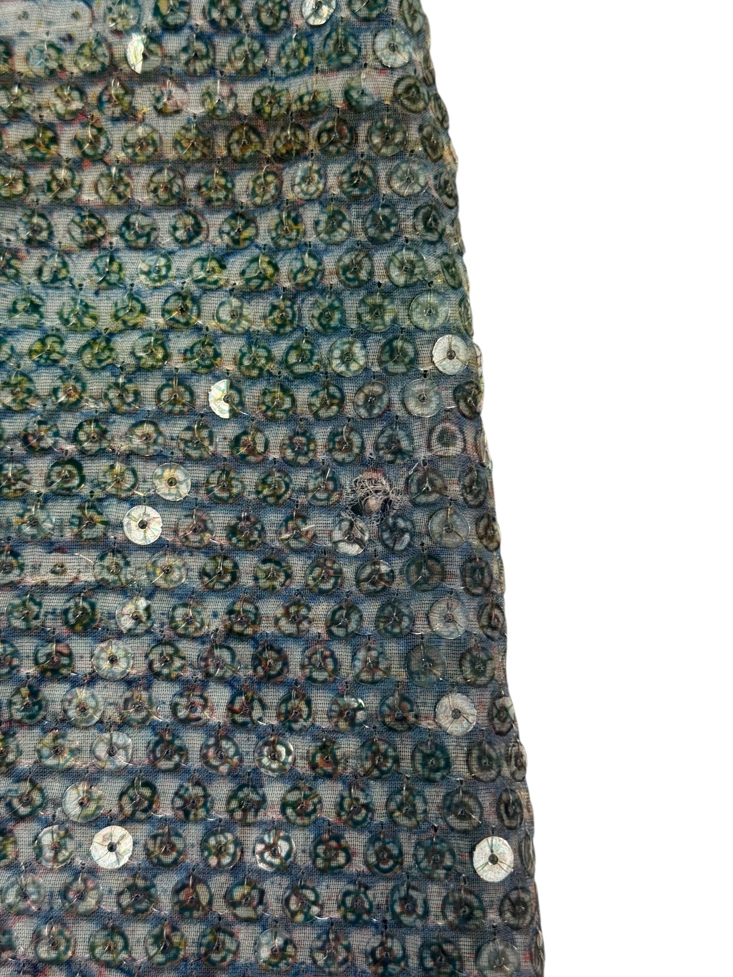 ALEXANDER MCQUEEN SS1997 «LA POUPÉE» BLUE SEQUINS DOLPHIN PRINT BUMSTER MIDI SKIRT
