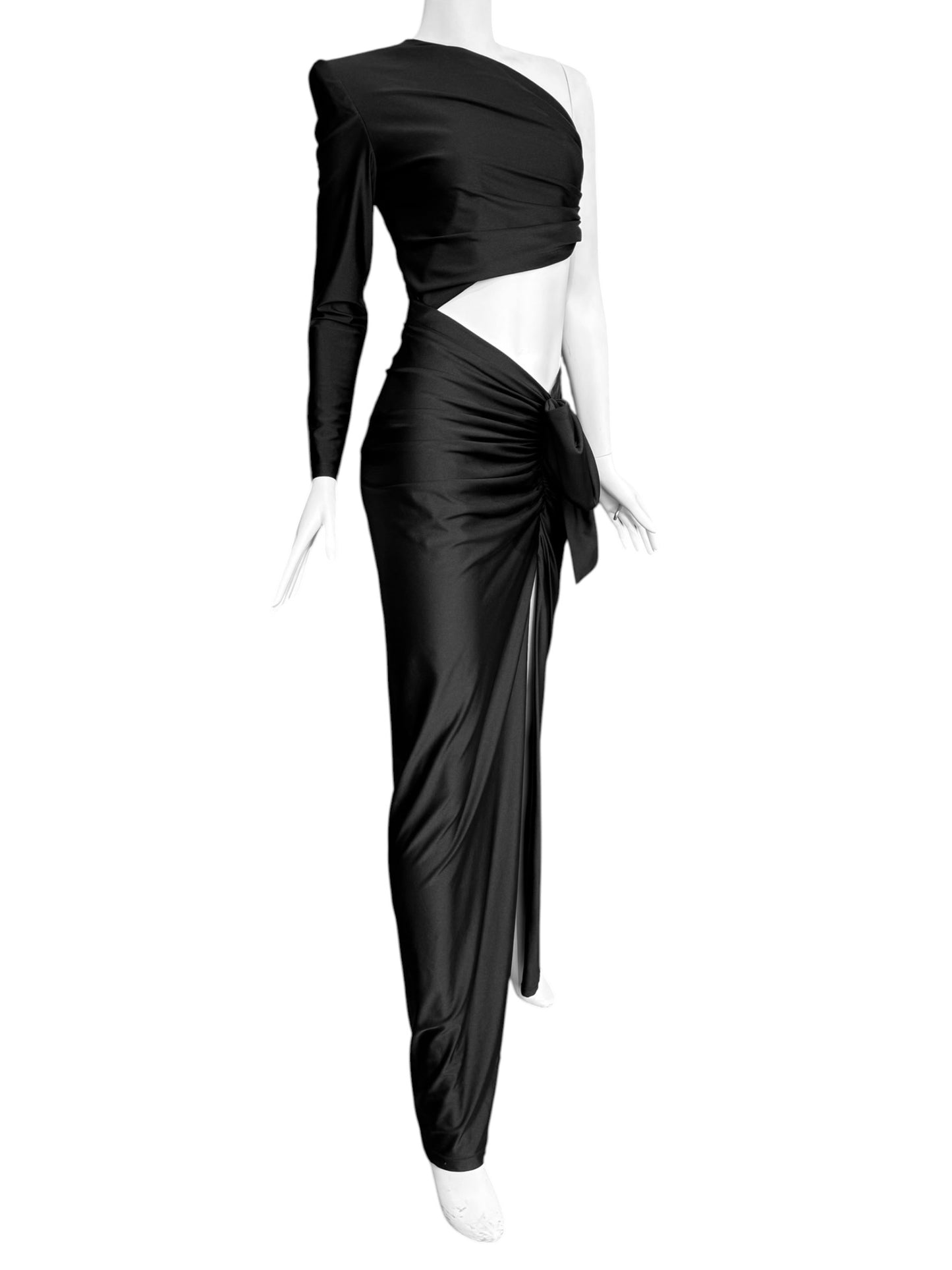 SAINT LAURENT SS2022 BY ANTHONY VACCARELLO BLACK ASYMMETRICAL CUT OUT MAXI DRESS