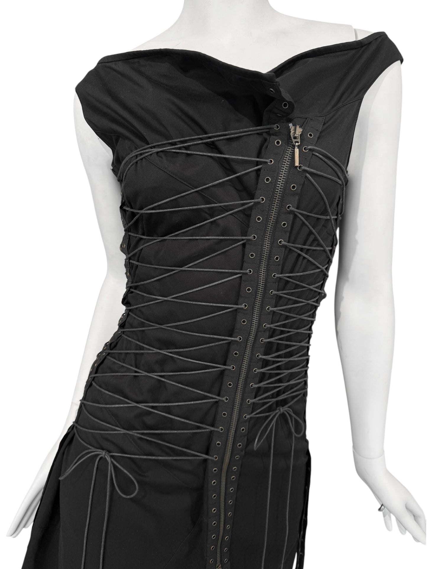 PLEIN SUD SS2003 BLACK LACE-UP BONDAGE MIDI DRESS