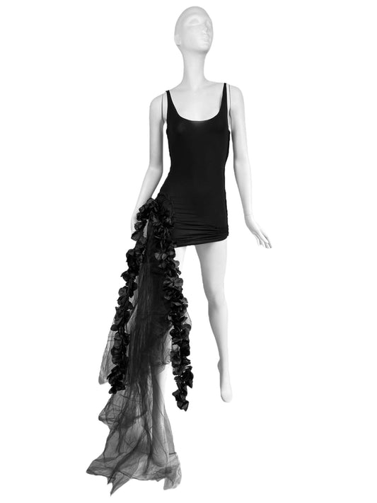 LE CUIR PERDU 2010s BLACK ASYMMETRICAL TULLE DRESS