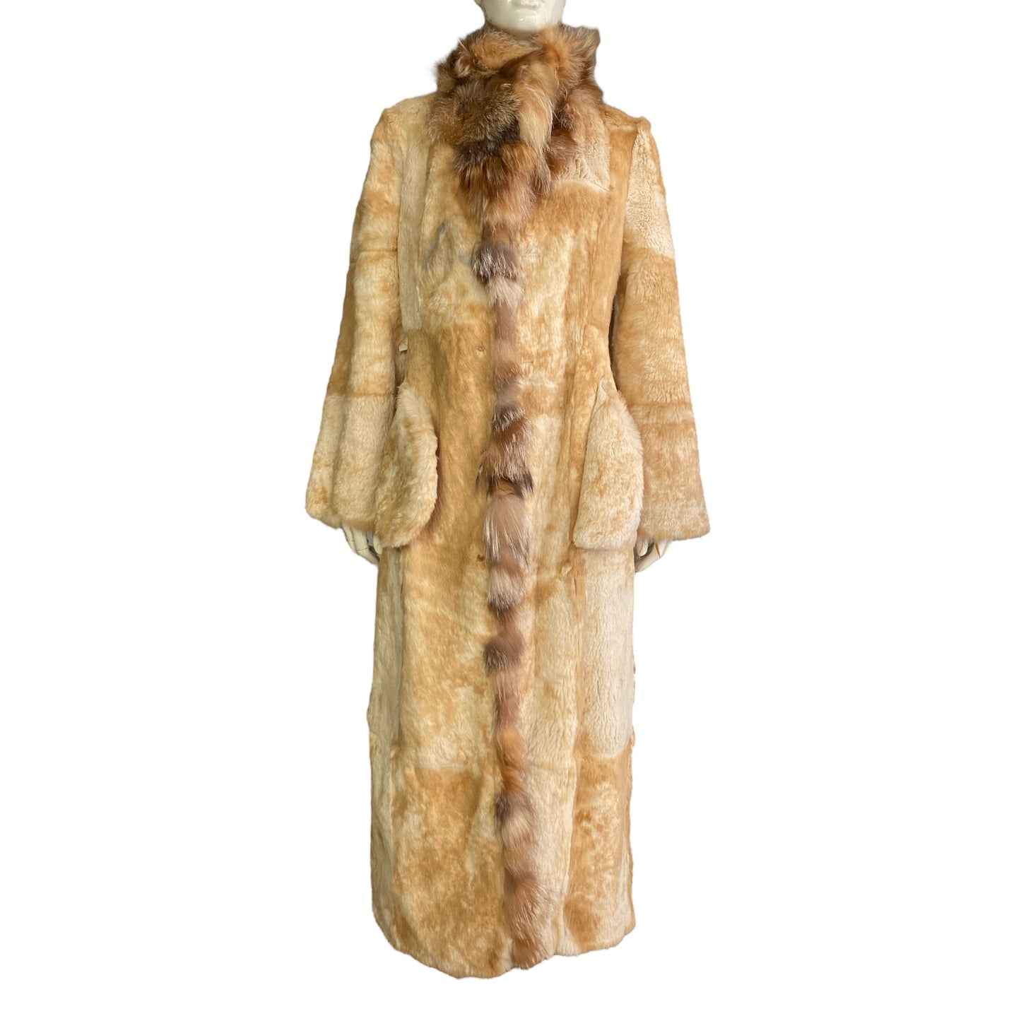 AMORETTI 2000s BROWN FOX FUR & GOLD LEAVES DISTRESSED COAT