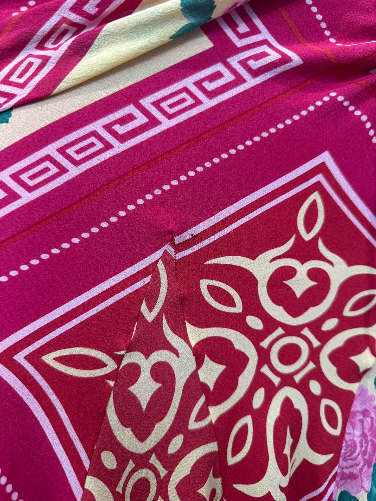 JOHN GALLIANO FW2002 PINK SILK & FUR FOLKLORIC FLORAL PRINT MIDI DRESS