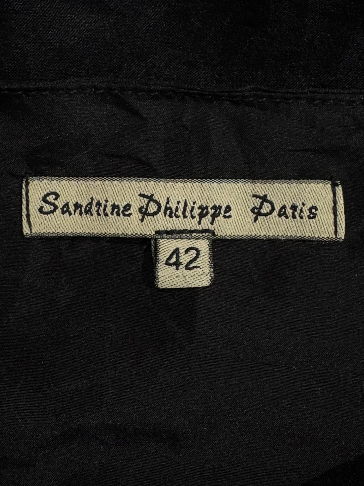 SANDRINE PHILIPPE 2000s BLACK FRAYED FABRIC APPLIQUÉ MIDI SKIRT