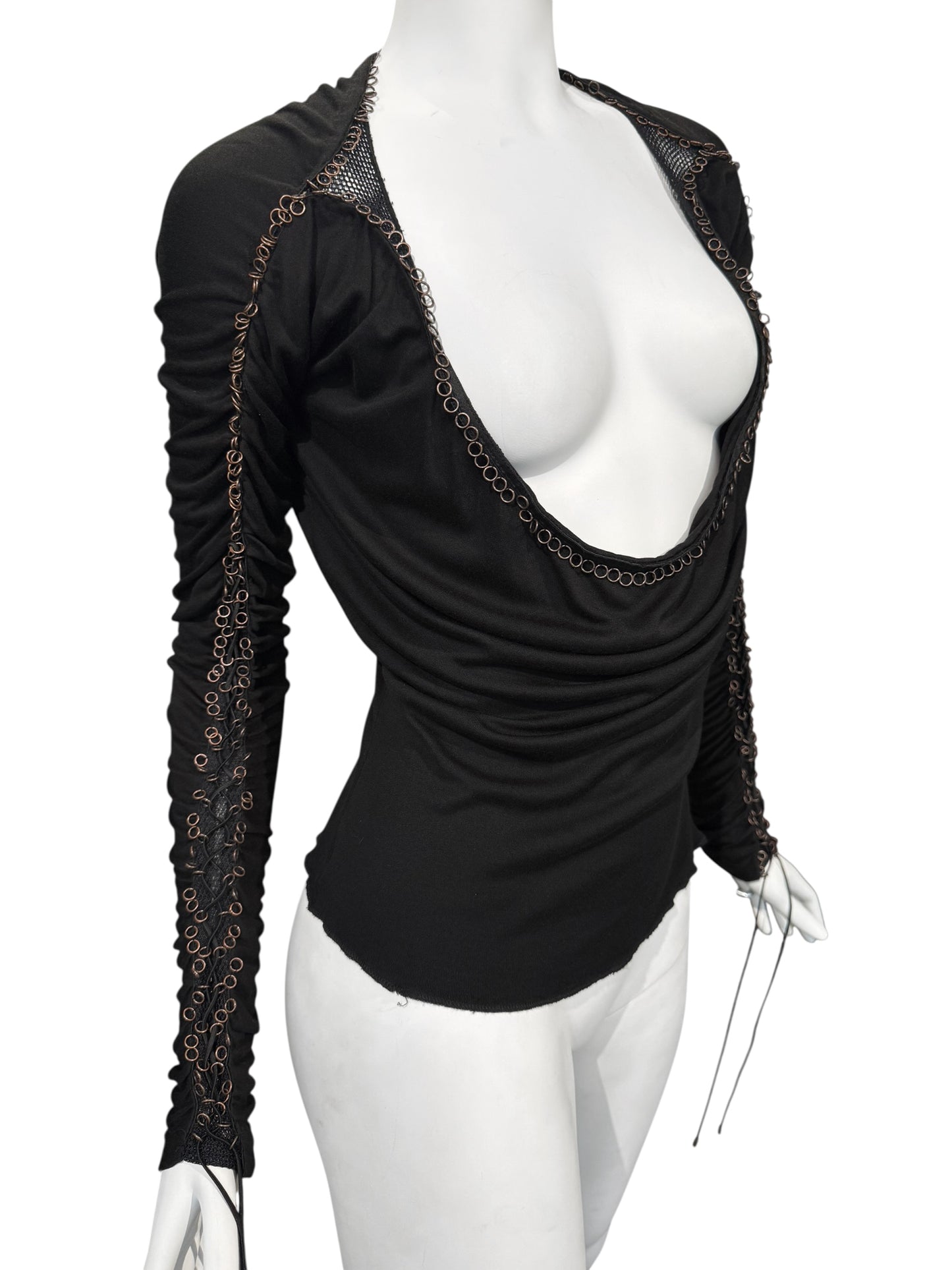ALEXANDER MCQUEEN FW2002 «SUPERCALIFRAGILISTICEXPIALIDOCIOUS» BLACK LACE-UP PIERCING TOP