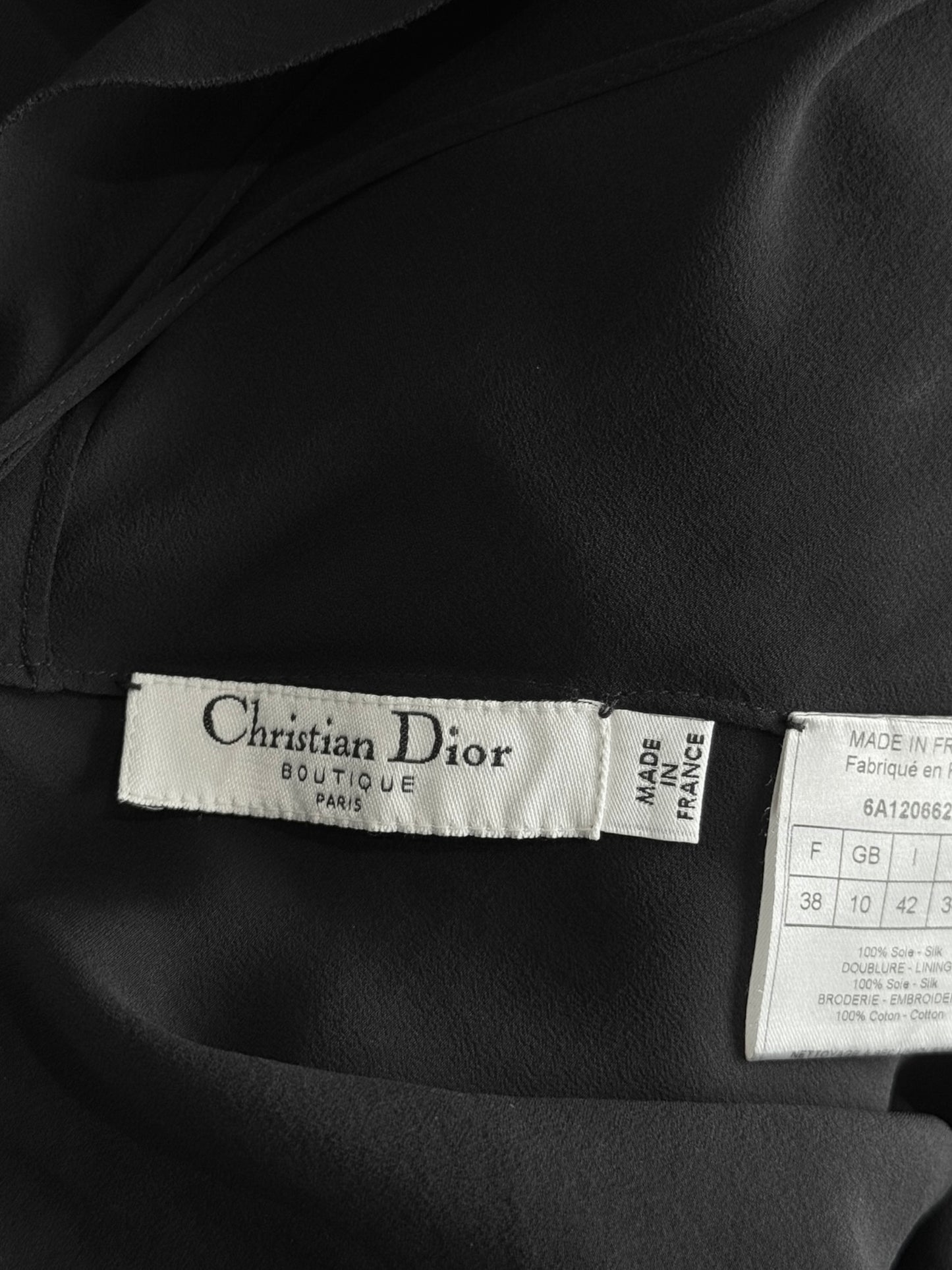 CHRISTIAN DIOR FW2006 BY JOHN GALLIANO BLACK SILK ASYMMETRICAL RUFFLES TRAIN MAXI DRESS