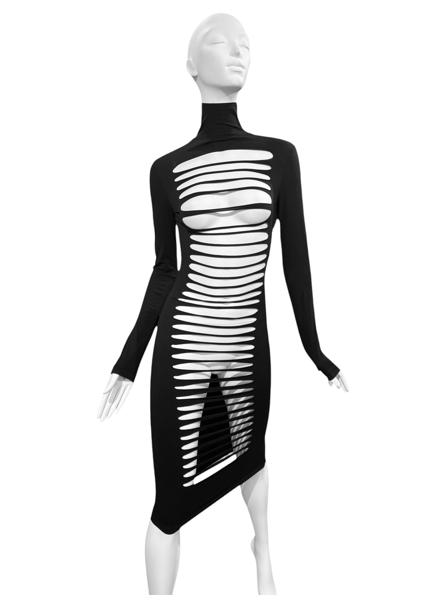 PLEIN SUD JEANS 2000s BLACK CUT OUT MIDI DRESS