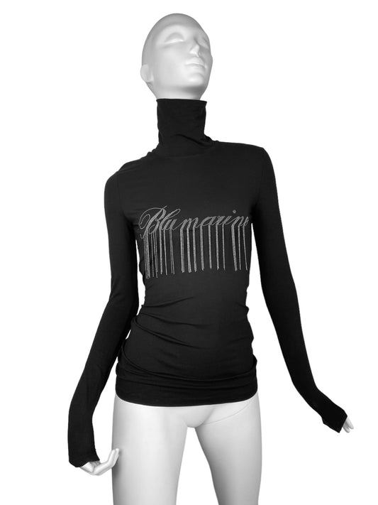 BLUMARINE 2010s BLACK EMBELLISHED FRINGES TURTLENECK