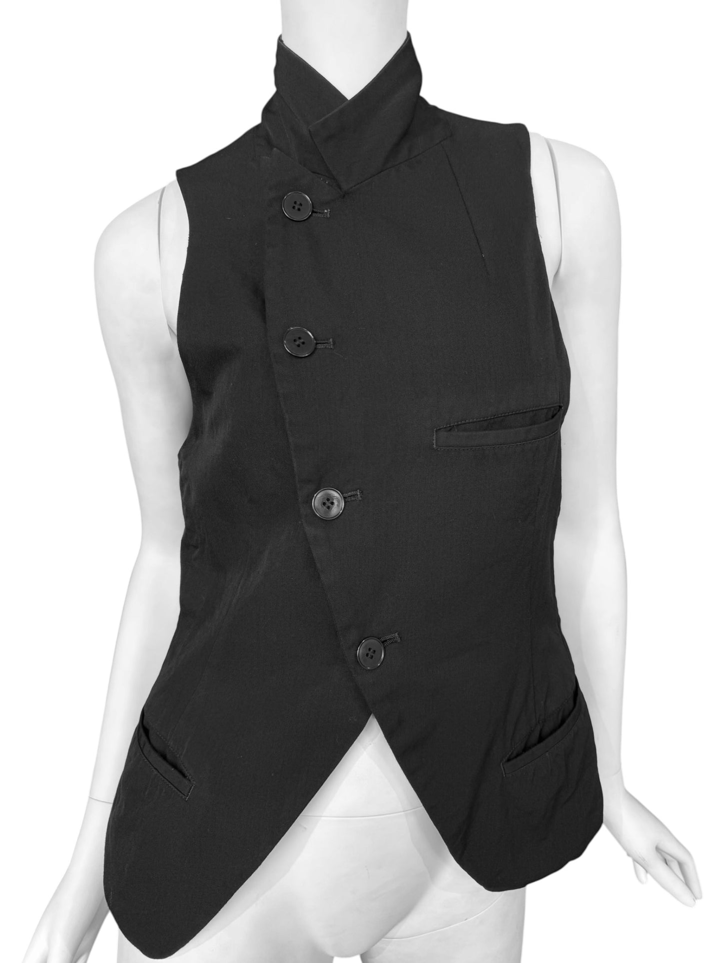 Y’S YOHJI YAMAMOTO 2000s BLACK WOOL ASYMMETRICAL VEST