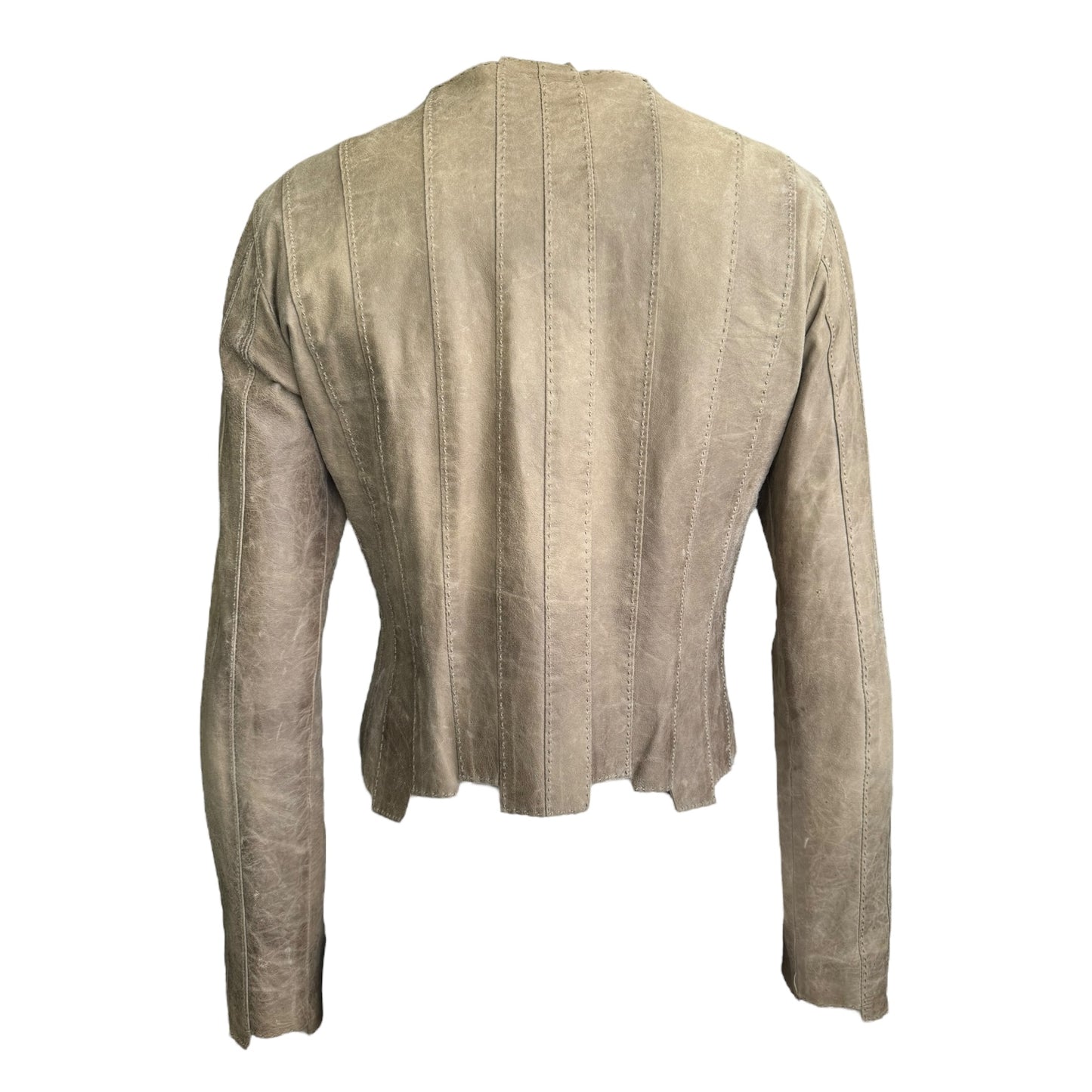 PLEIN SUD SS2003 BEIGE DISTRESSED LEATHER HOOKED JACKET