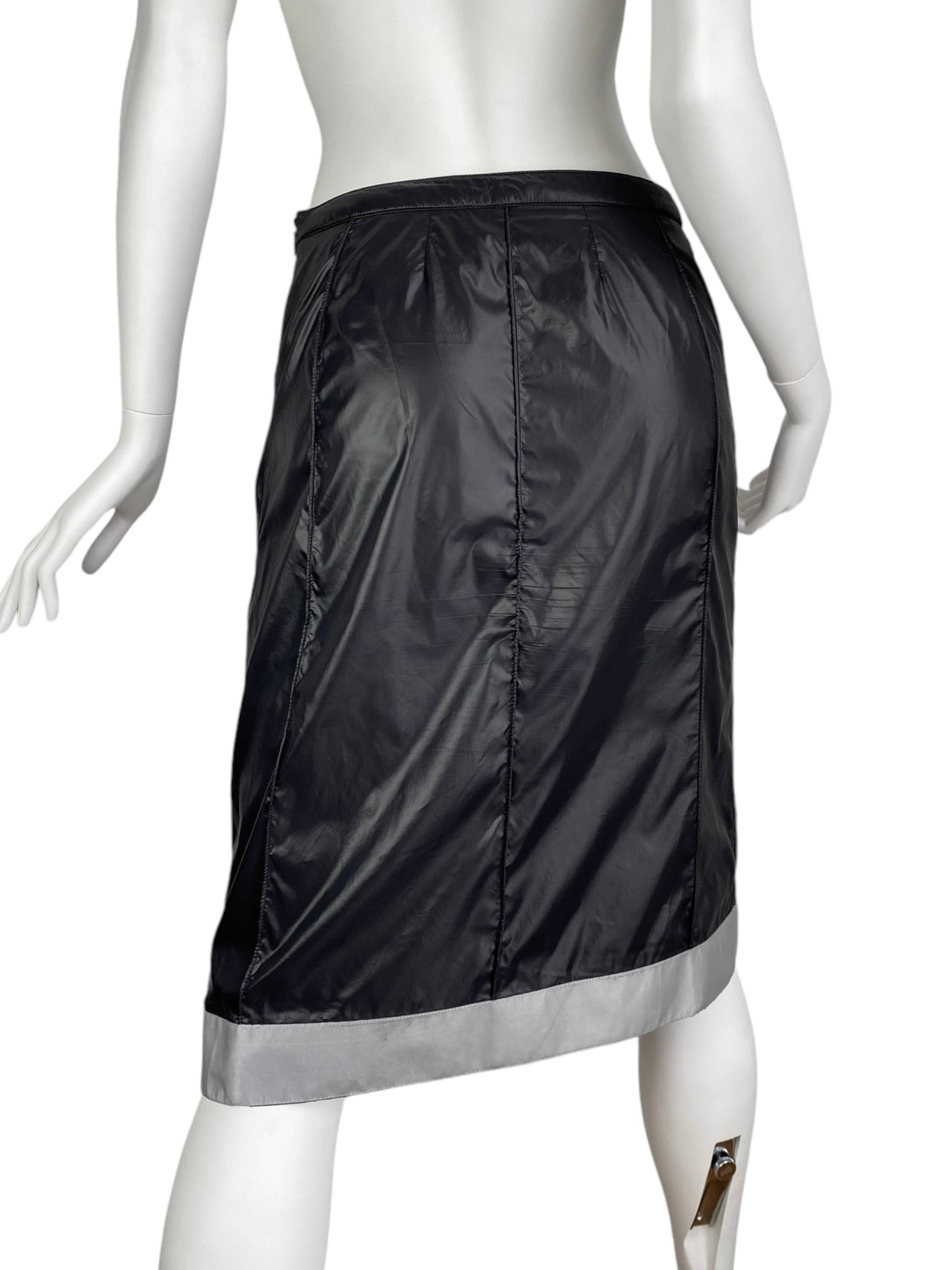 CHANEL SS1999 BY KARL LAGERFELD BLACK NYLON REFLECTIVE HEM 3P. SET (TOP + PANTS + SKIRT)