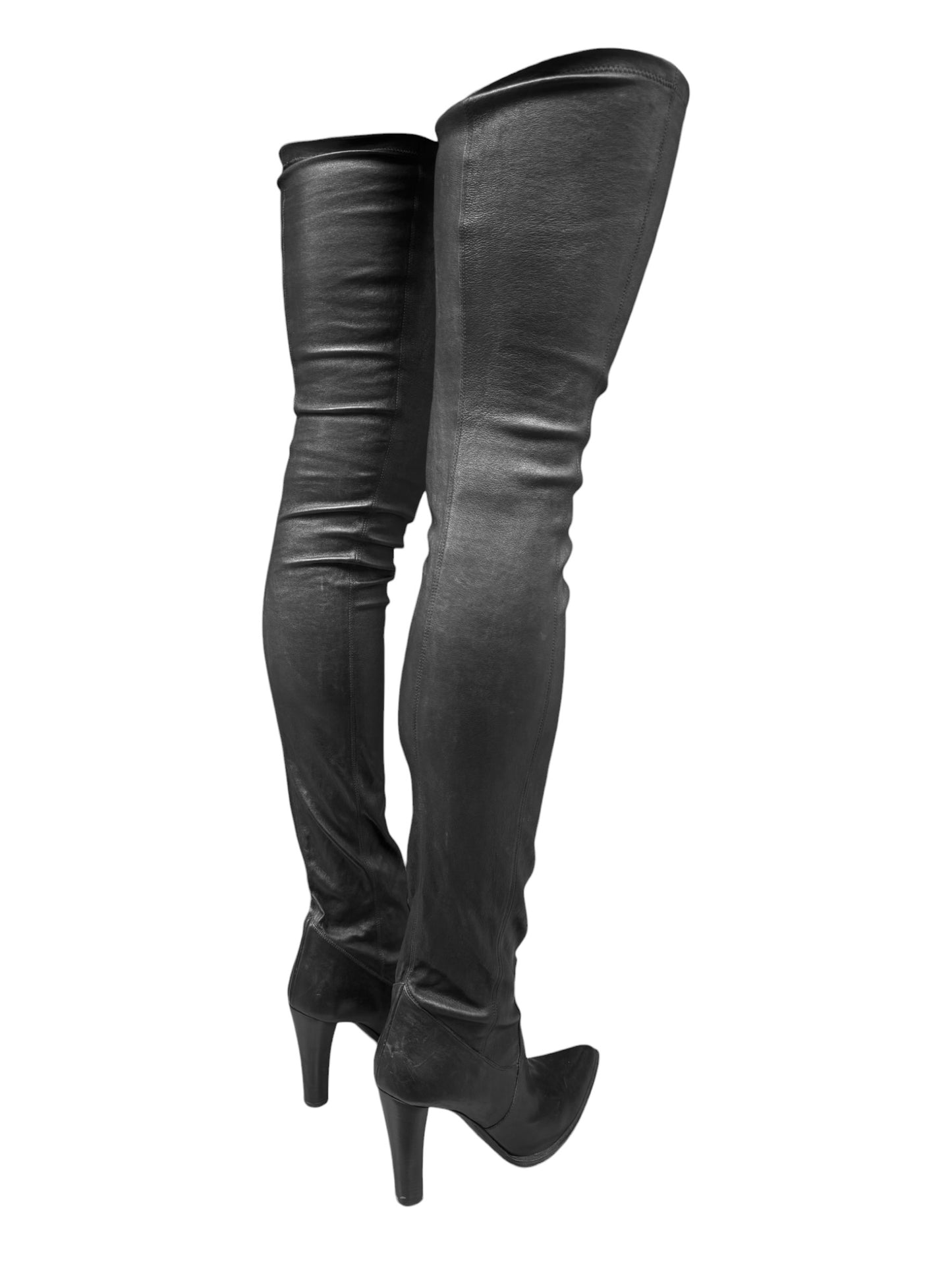 PLEIN SUD FW2003 BLACK LEATHER THIGH-HIGH BOOTS