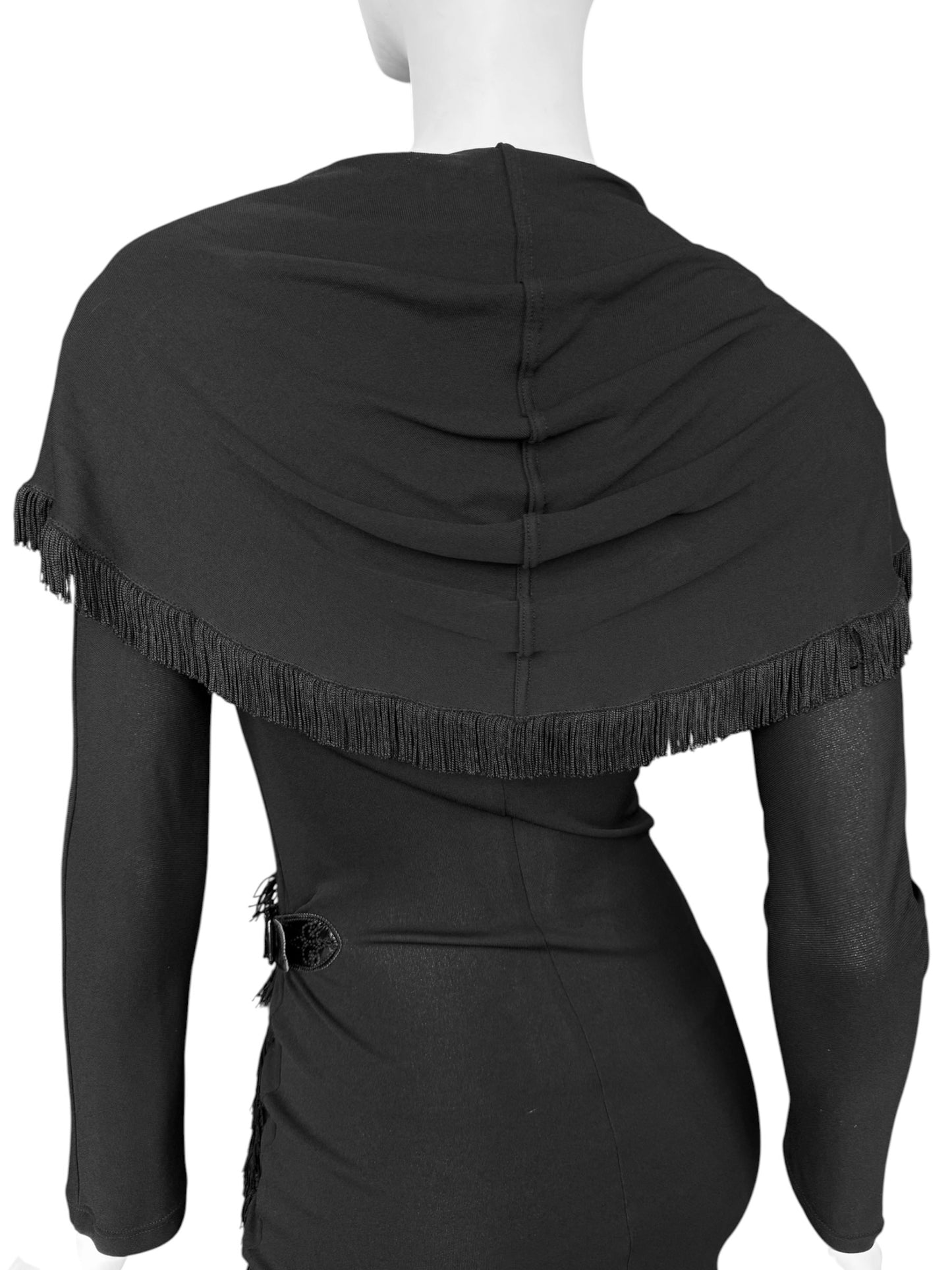 JEAN PAUL GAULTIER 2000s BLACK FRINGES HOODED MIDI DRESS