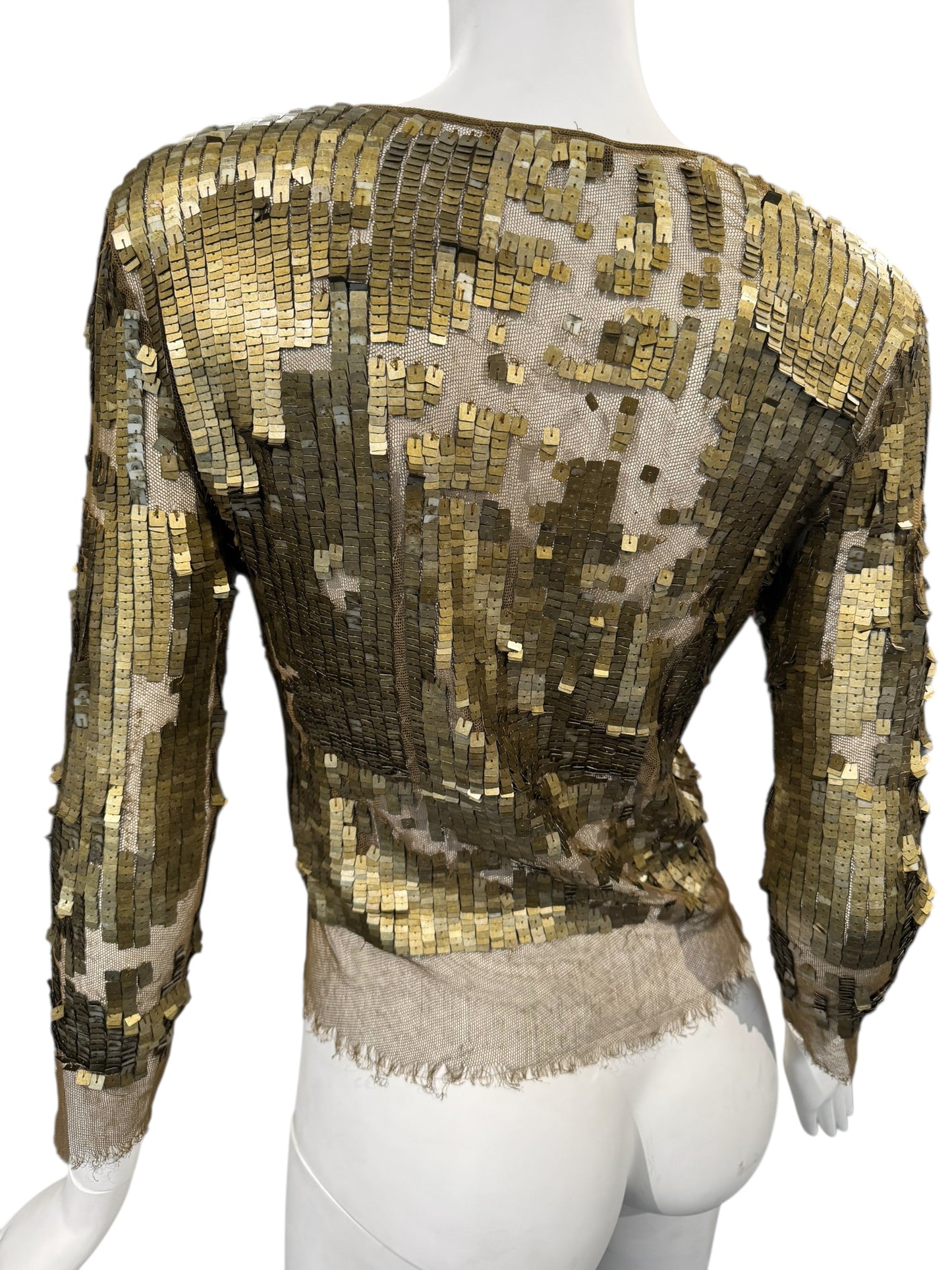 PLEIN SUD SS2001 KAKI TULLE SEQUINS EMBELLISHED CARDIGAN