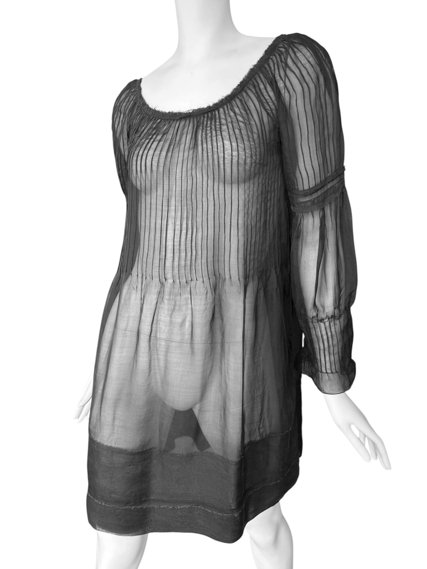 PHILOSOPHY DI ALBERTA FERRETTI 2000s BLACK SILK SHEER MINI DRESS