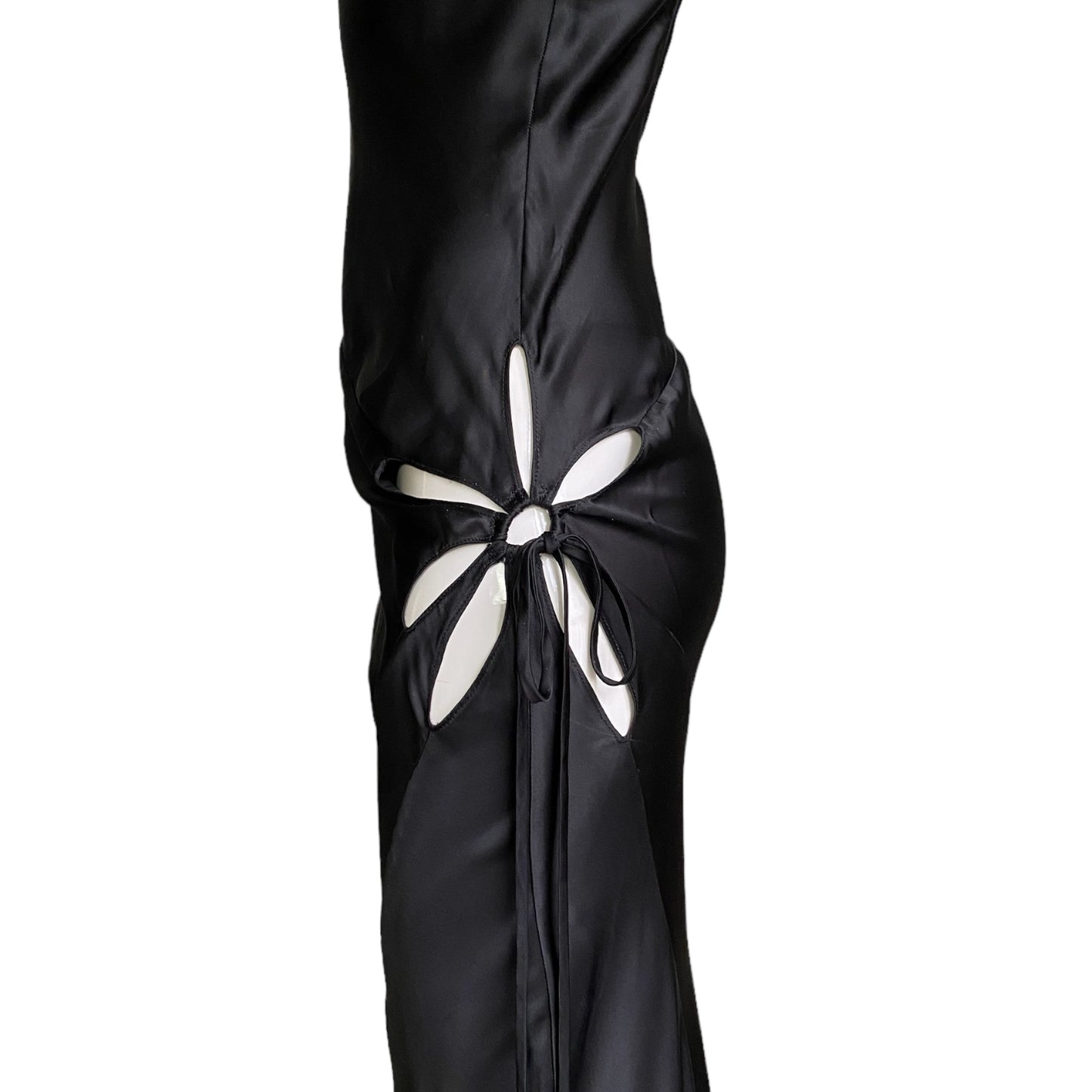 FAYÇAL AMOR SS2003 BLACK SATIN CUT OUT DOUBLE STRAPS MAXI DRESS