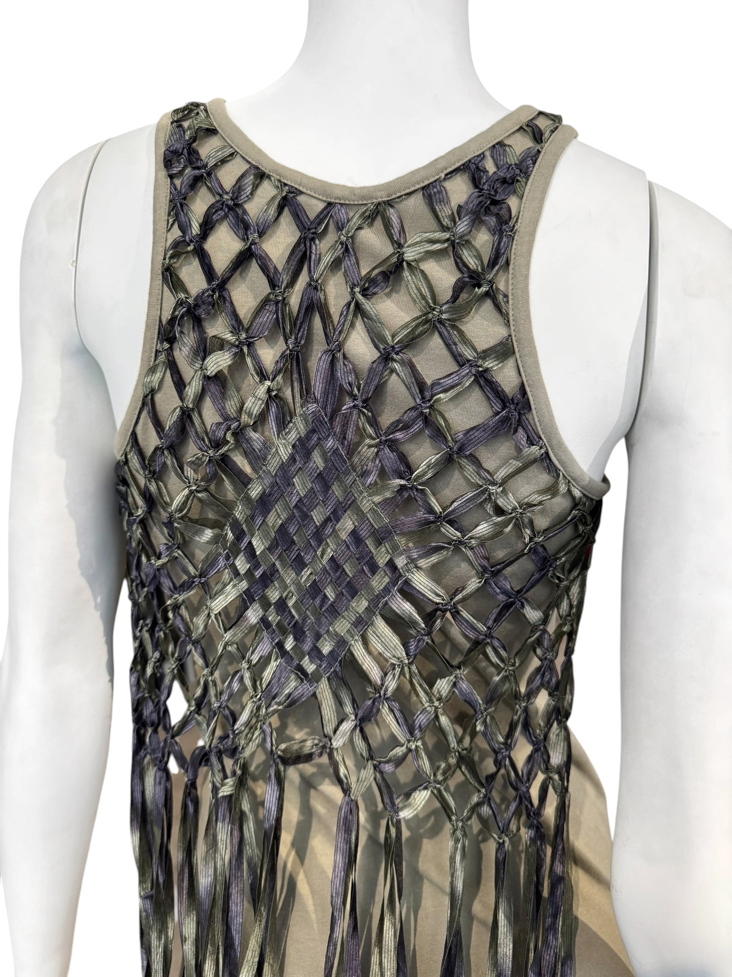 DIOR SS2003 BY JOHN GALLIANO COTTON & SILK KNOTTED FRINGE MAXI DRESS