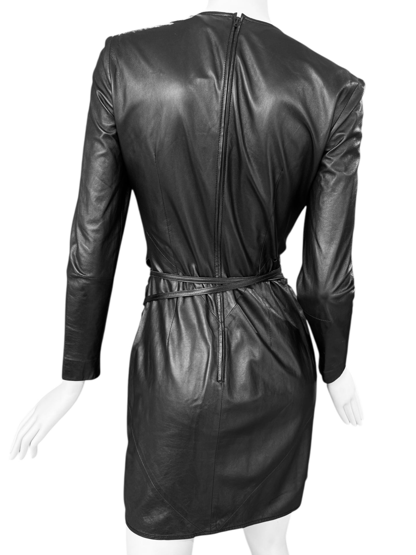 GUCCI FW1997 BY TOM FORD BLACK LEATHER WRAPPABLE MIDI DRESS