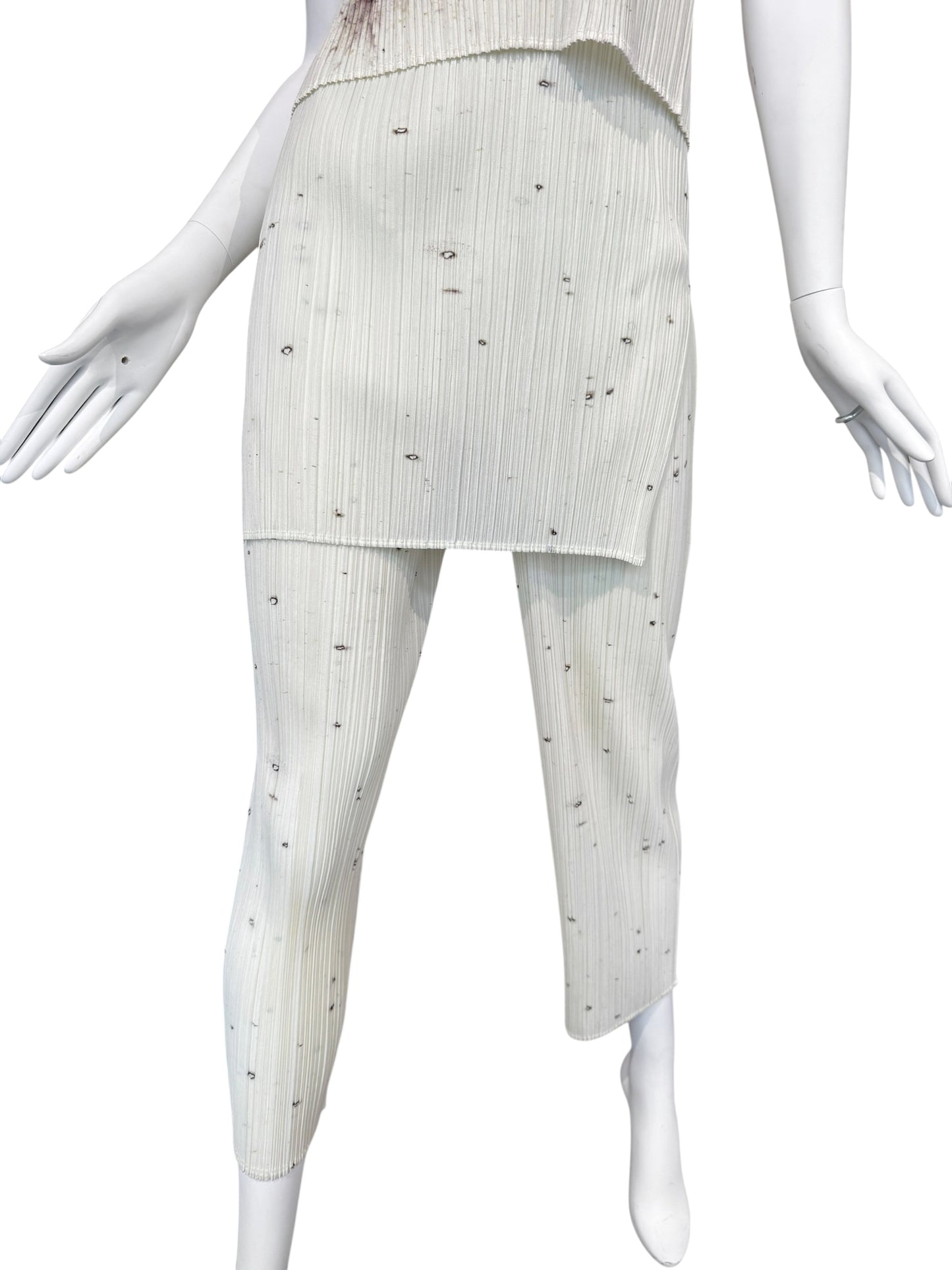 PLEATS PLEASE ISSEY MIYAKE 1998 X CAI GUO-QIANG GUNPOWDER PRINT PLEATED 3P. SET (TOP, PANTS & TUNIC)