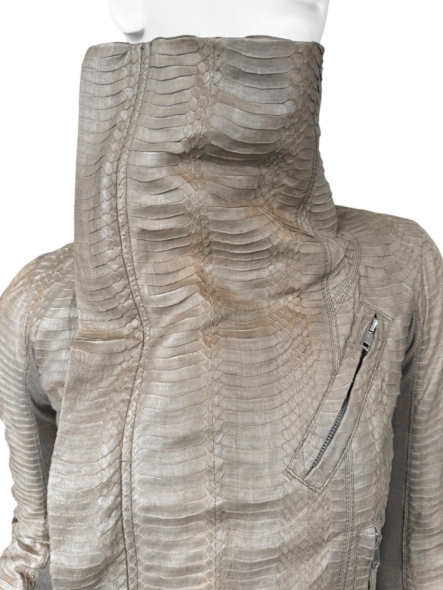 RICK OWENS SS2012 «NASKA» BROWN PYTHON LEATHER ASYMMETRICAL ZIP JACKET