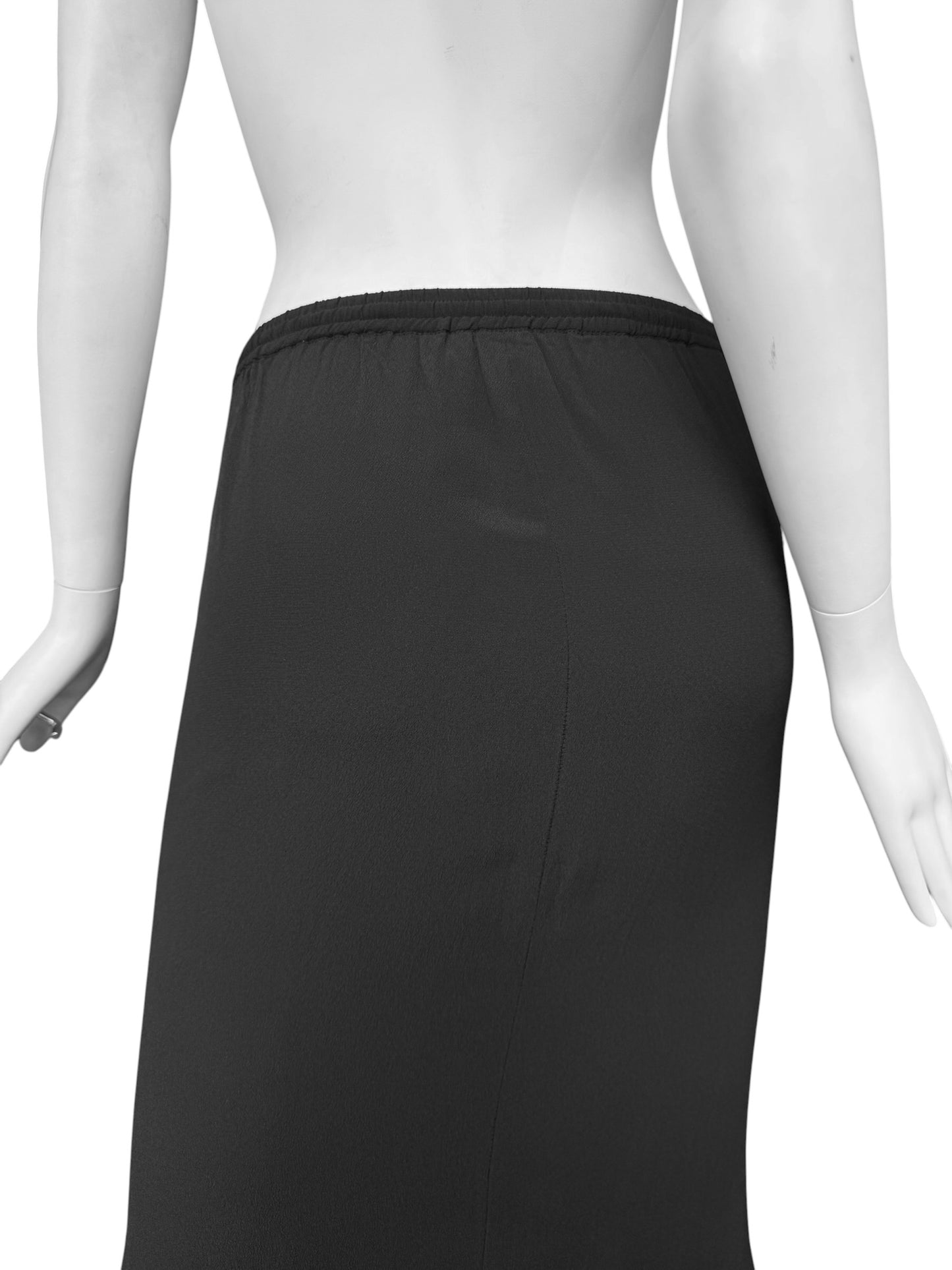 ILARIA NISTRI 2010s BLACK LEATHER & SILK MAXI SKIRT