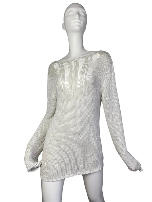 NEW NATH NATH 2000s WHITE DISTRESS KNIT SWEATER