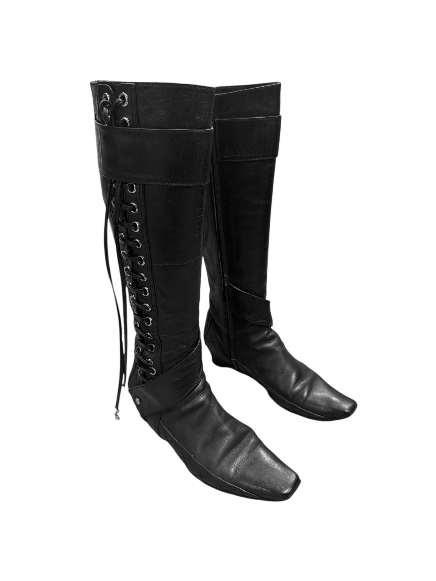 DIOR FW2005 BY JOHN GALLIANO BLACK LEATHER BOOTS