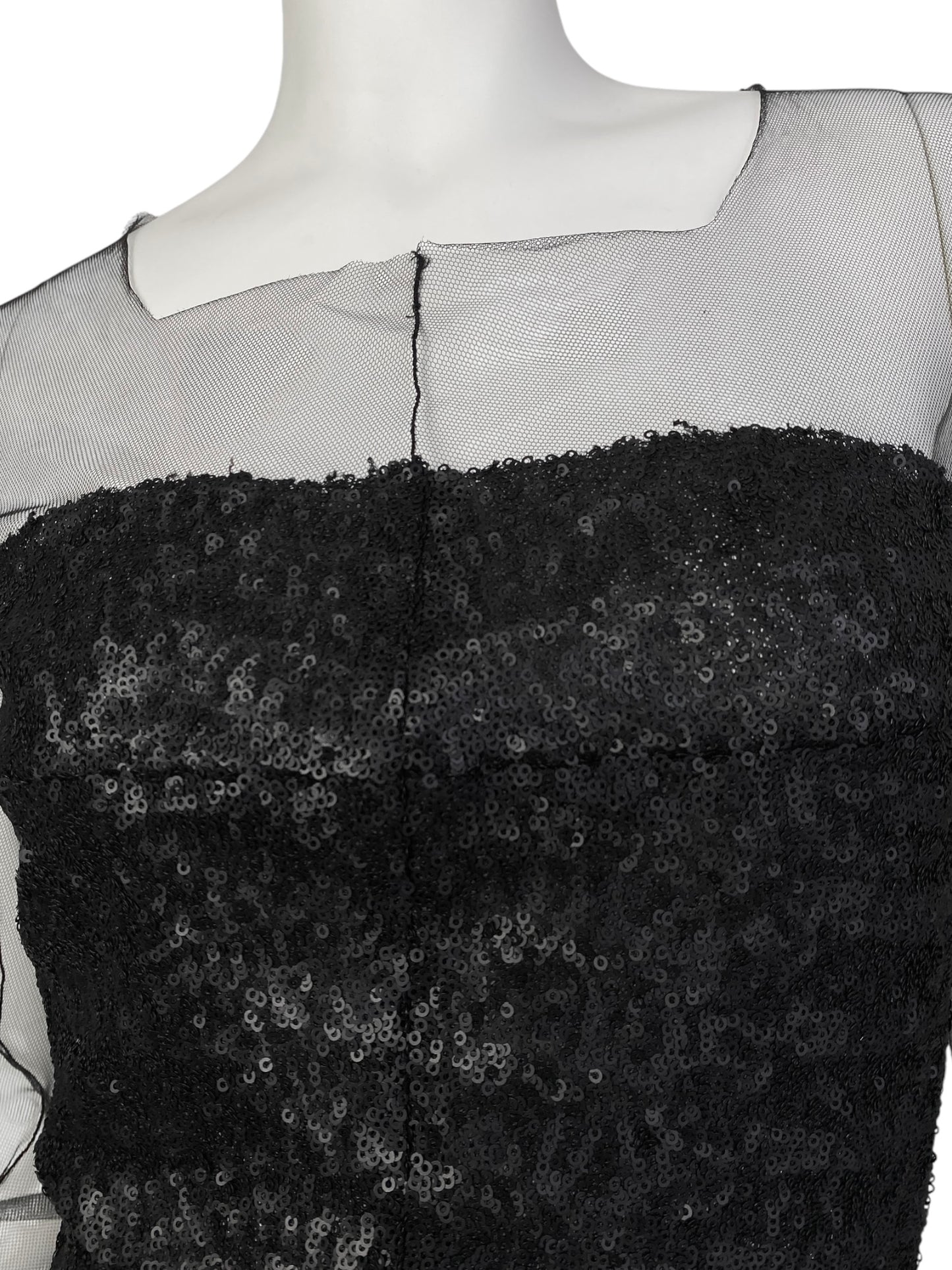 MARC LE BIHAN 2020s BLACK TULLE & SEQUINS TOP