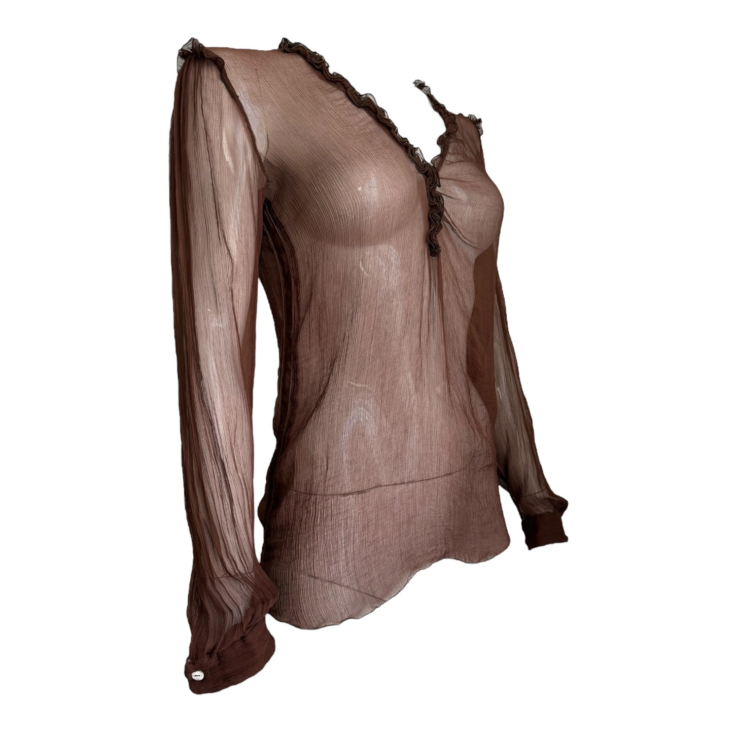 DOLCE & GABBANA 2000s BROWN SILK SHEER BLOUSE