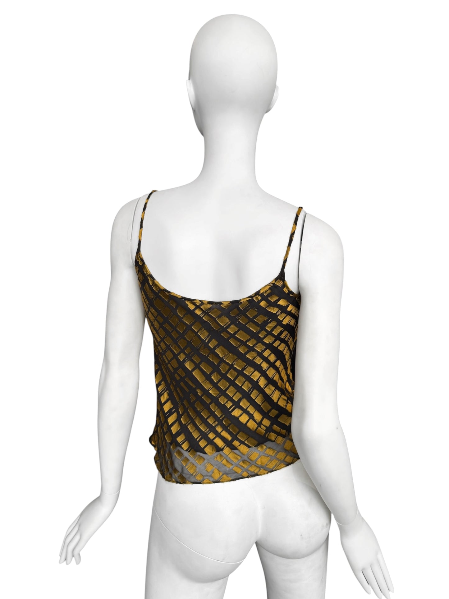 PLEIN SUD SUN 1990s BLACK & GOLD SILK TANK TOP