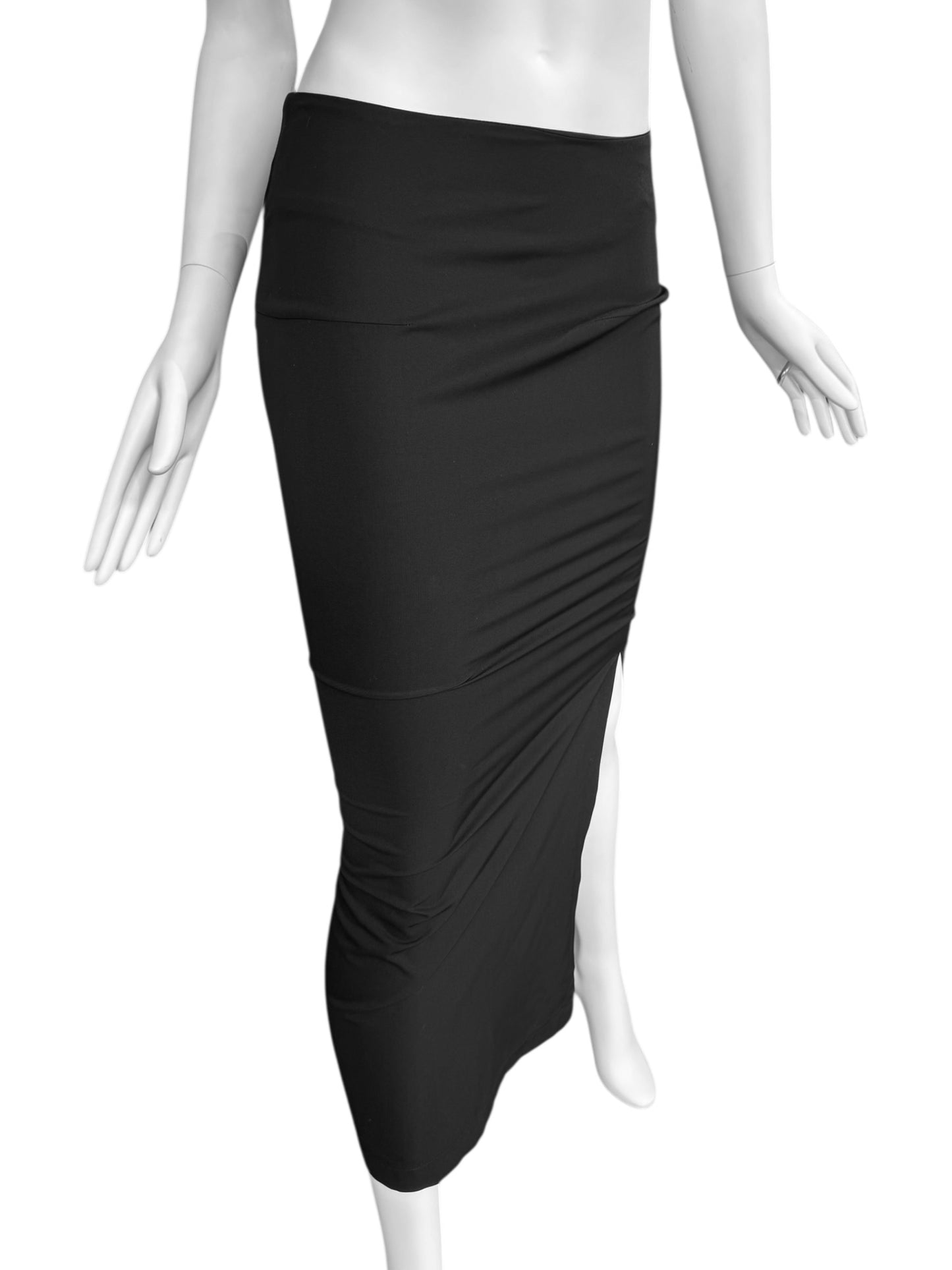 Y’S YOHJI YAMAMOTO 2000s BLACK WOOL ASYMMETRICAL SLIT MAXI SKIRT