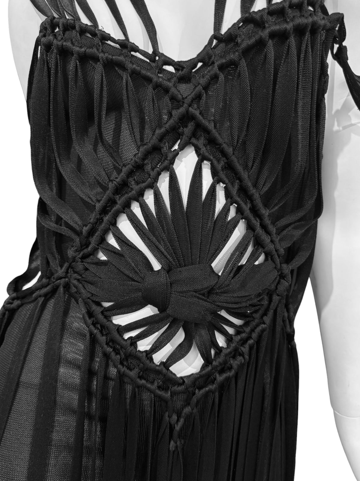 CHRISTIAN DIOR SS2003 ‘TOUGH CHIC’ BY JOHN GALLIANO BLACK MACRAMÉ MAXI DRESS