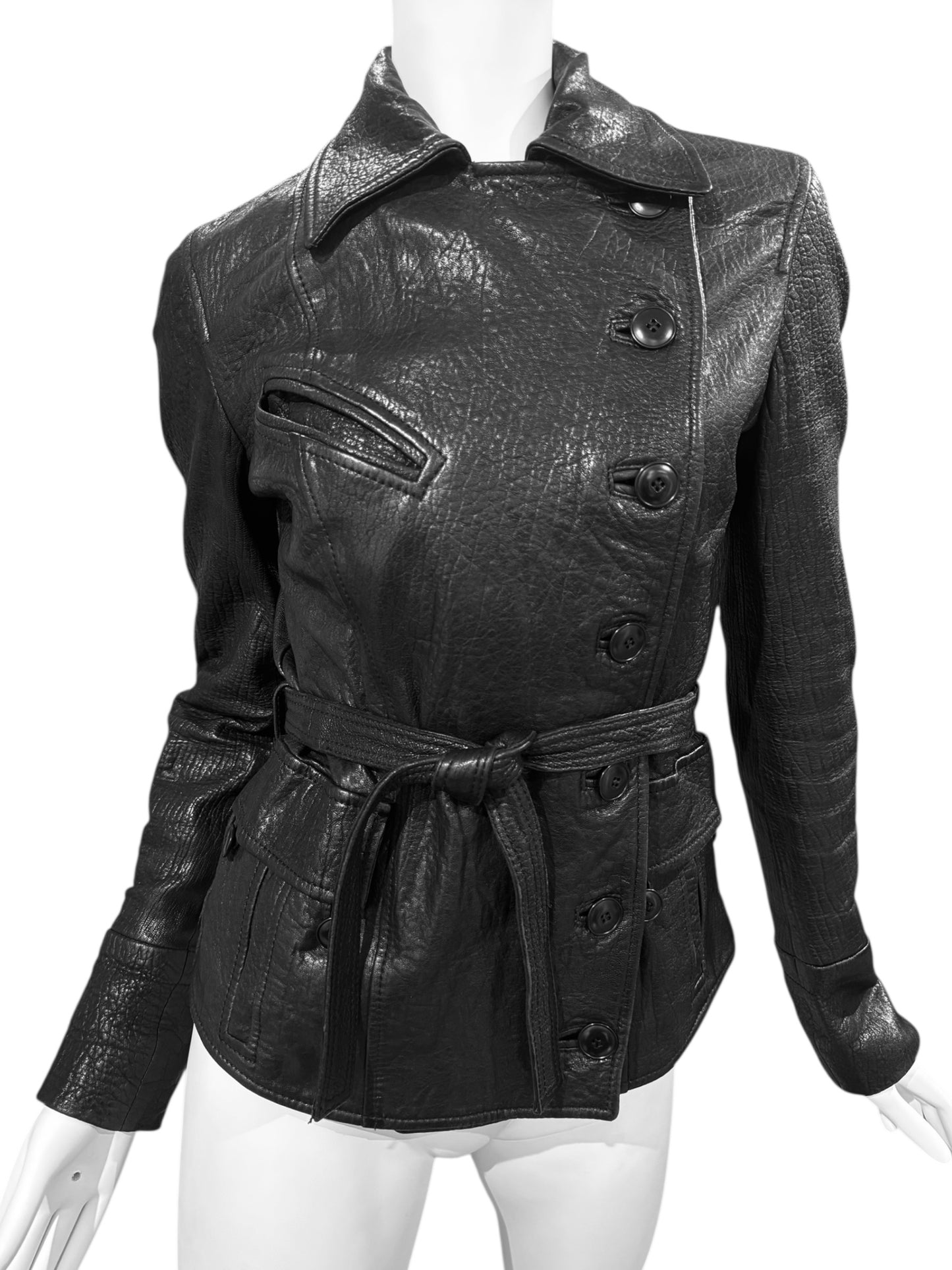 PLEIN SUD 2000s BLACK LEATHER ASYMMETRICAL JACKET