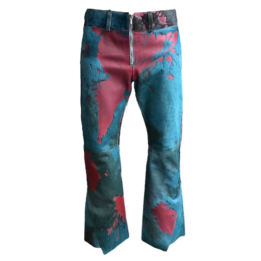 THE PEOPLE OF THE LABYRINTHS RED&BLUE HAIRY LEATHER PANTS