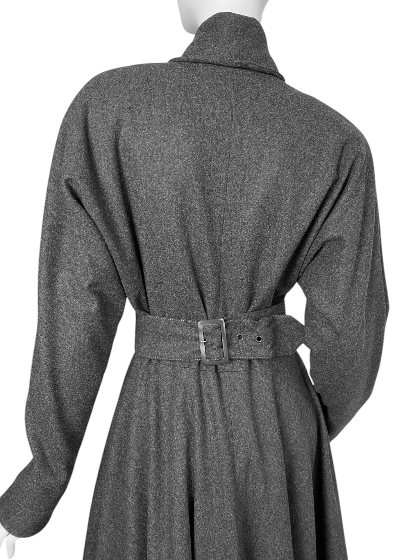 CLAUDE BARTHELEMY 1980s GREY WOOL DOUBLE BREASTED LONG COAT