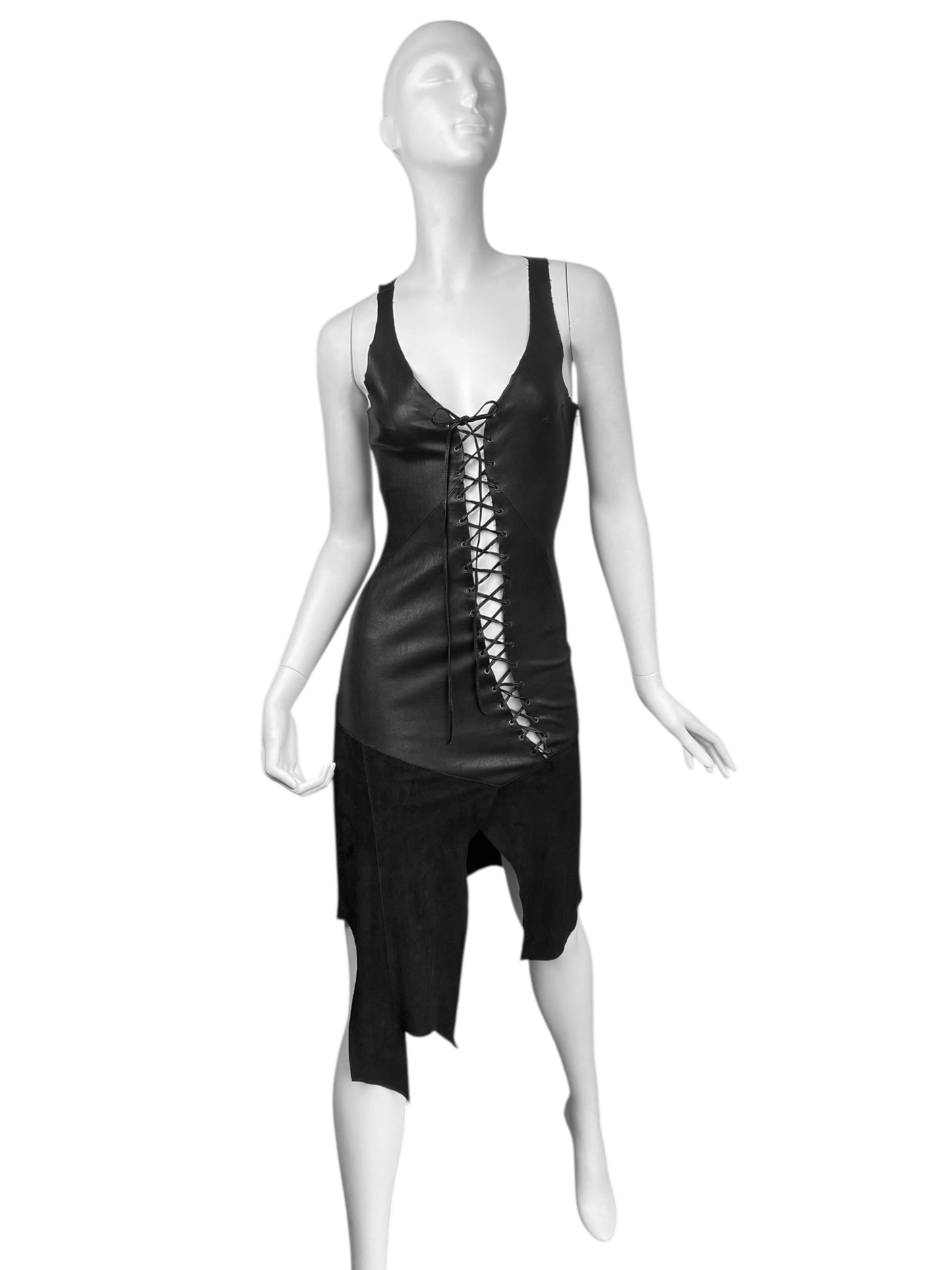 JITROIS 2000s BLACK LEATHER LACE-UP DRESS
