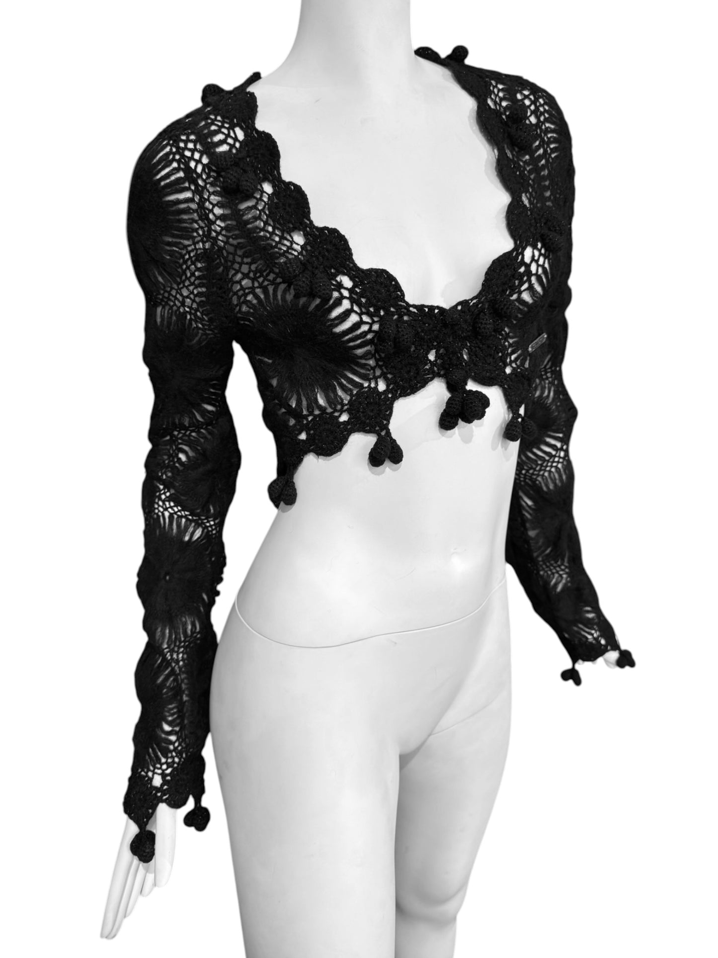 JOHN GALLIANO 2000s BLACK MOHAIR CROCHET CARDIGAN