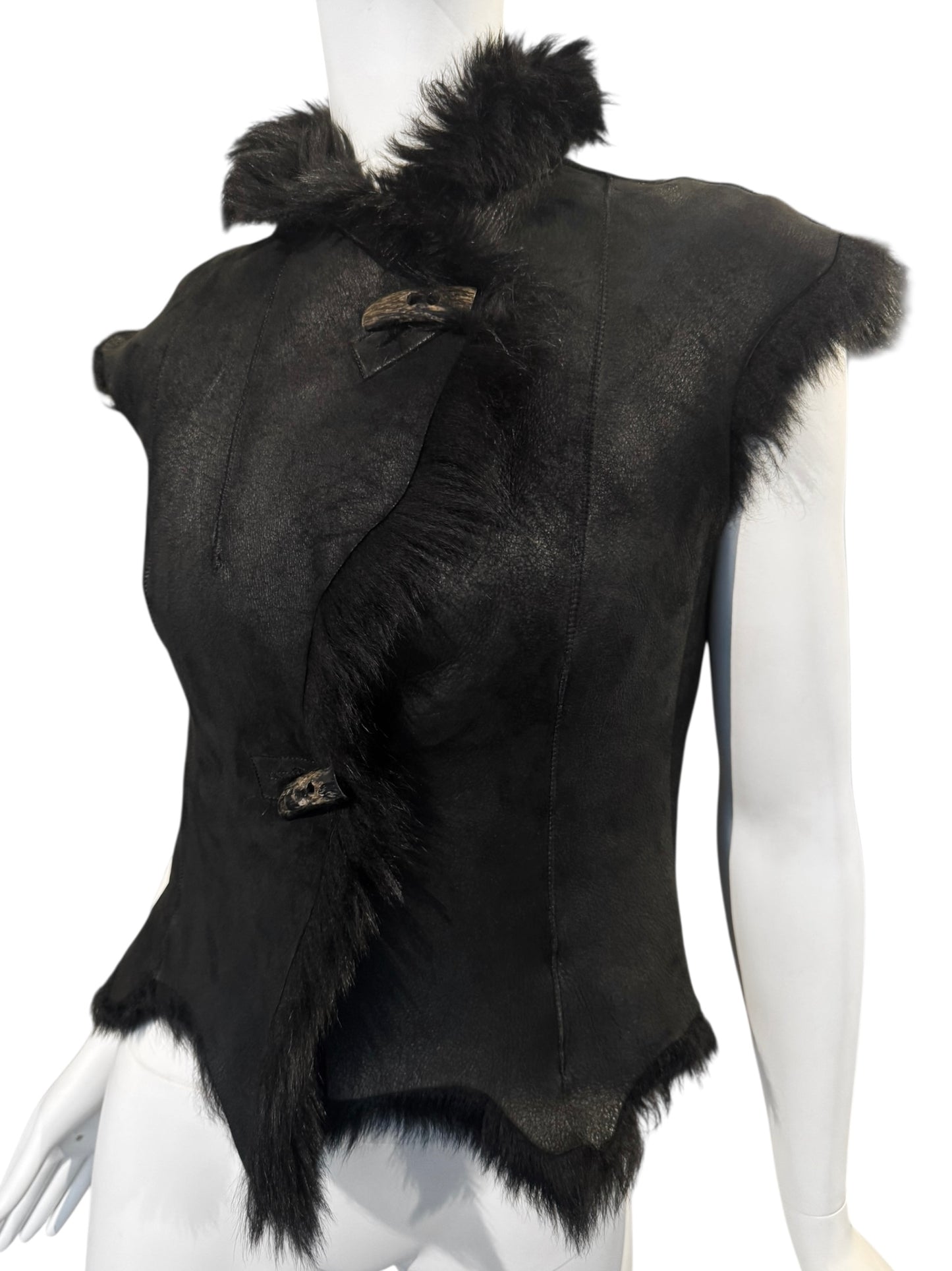 PLEIN SUD JEANS FW2002 BLACK FUR VEST