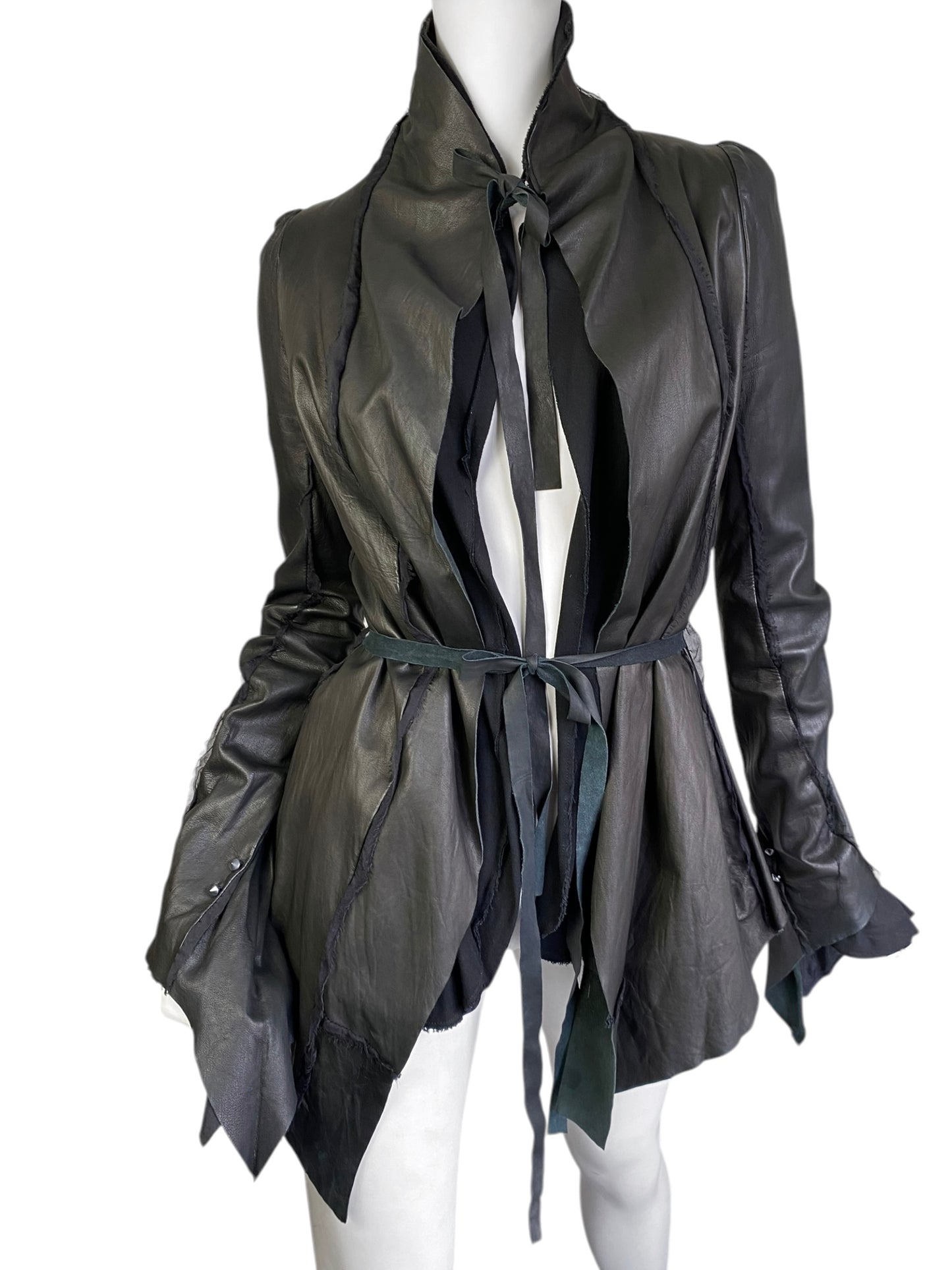 SHARON WAUCHOB FW2006 GREY LEATHER SILK TRIM ARTISANAL JACKET