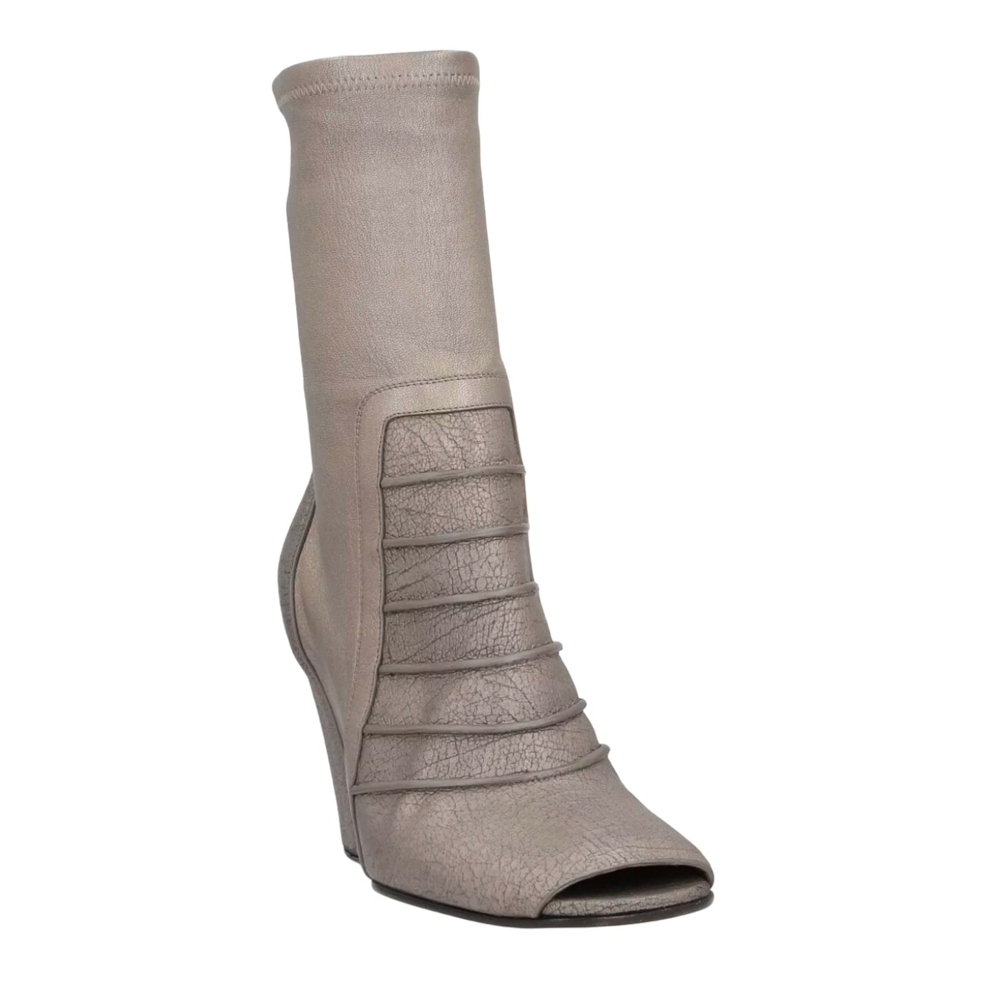 RICK OWENS SS2017 SILVER LEATHER SOCKS WEDGE HEELS