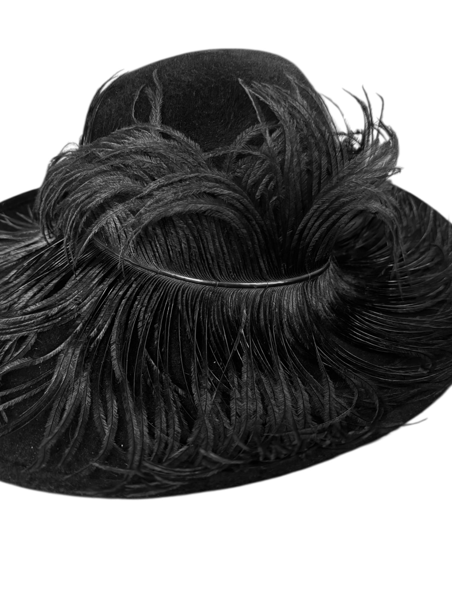 PHILIP TREACY 2020s BLACK VELVET & OSTRICH FEATHERS HAT