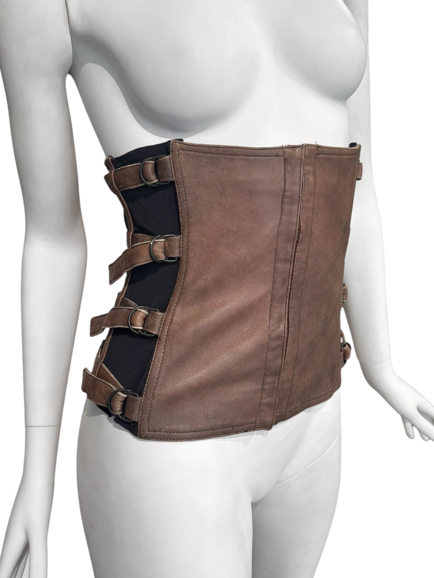 PLEIN SUD FW2001 BROWN LEATHER BONDAGE CORSET